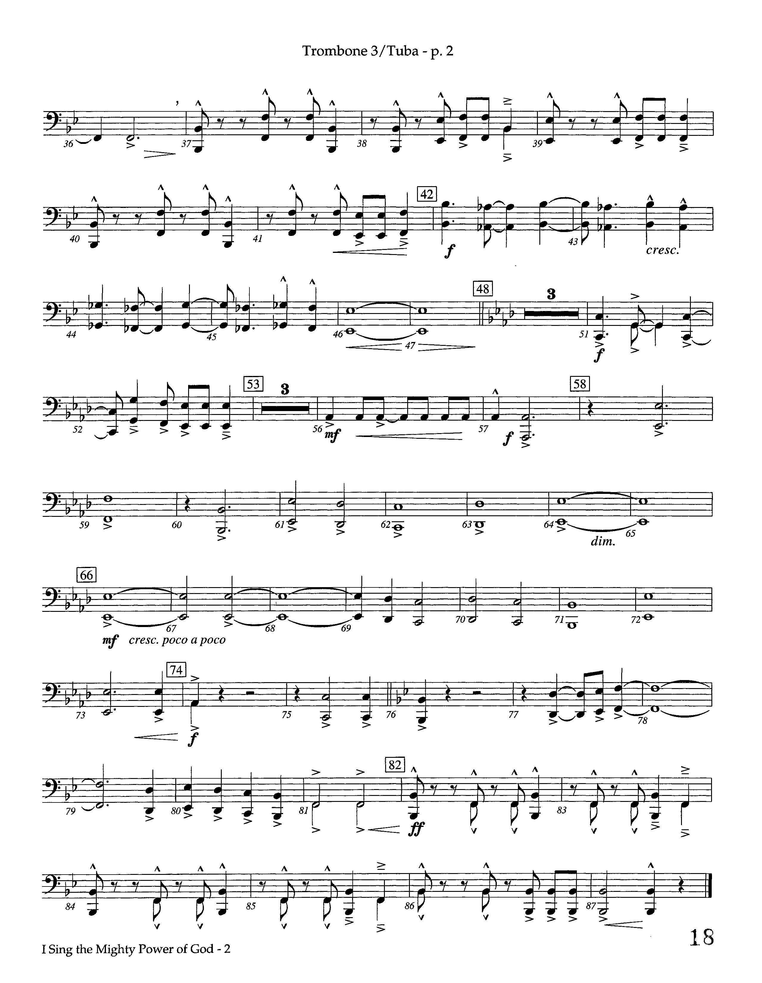 I Sing The Mighty Power Of God (Instrumental) Trombone 3/Tuba (Lifeway Worship / Arr. Steve Dunn)