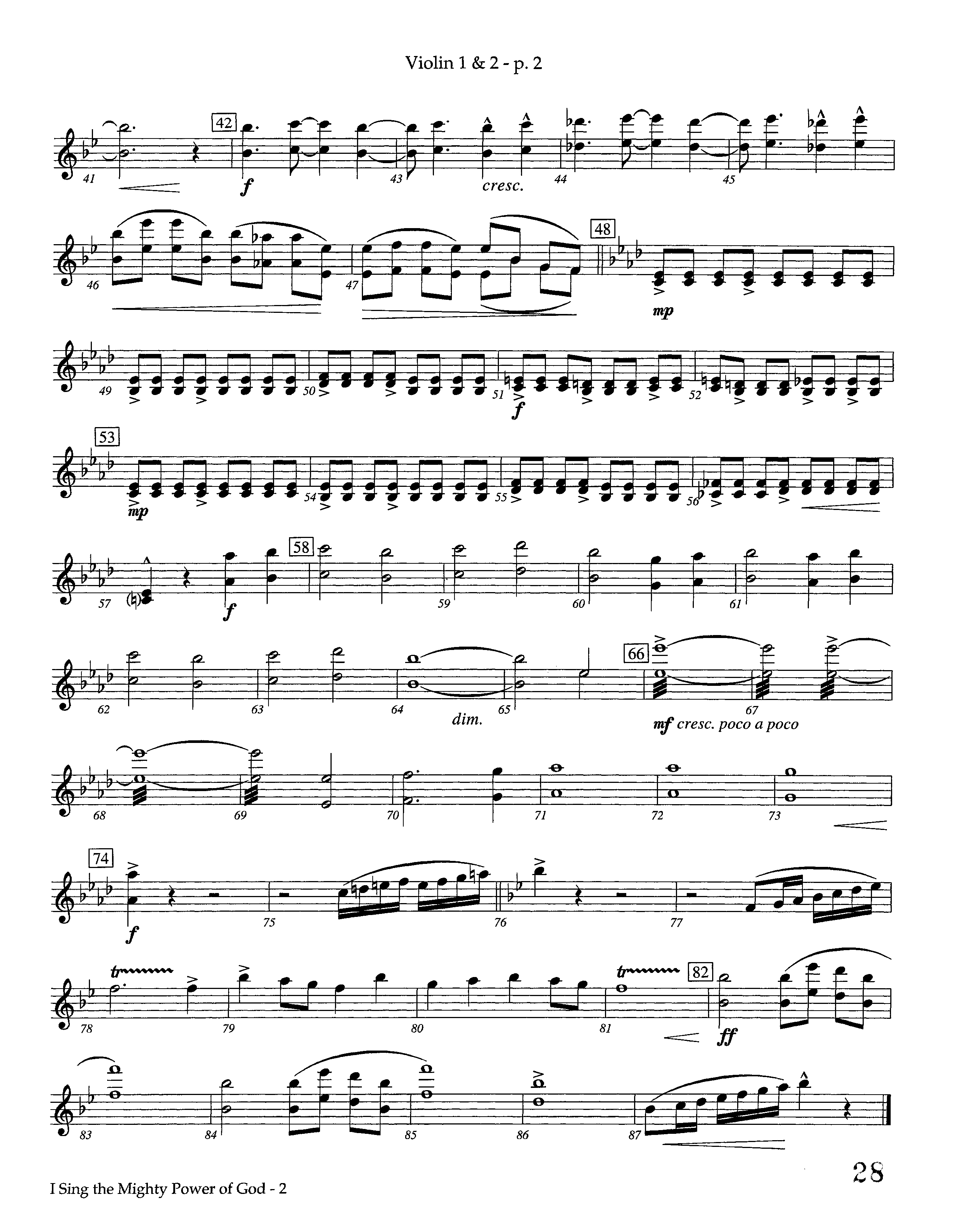 I Sing The Mighty Power Of God (Instrumental) Violin 1/2 (Lifeway Worship / Arr. Steve Dunn)