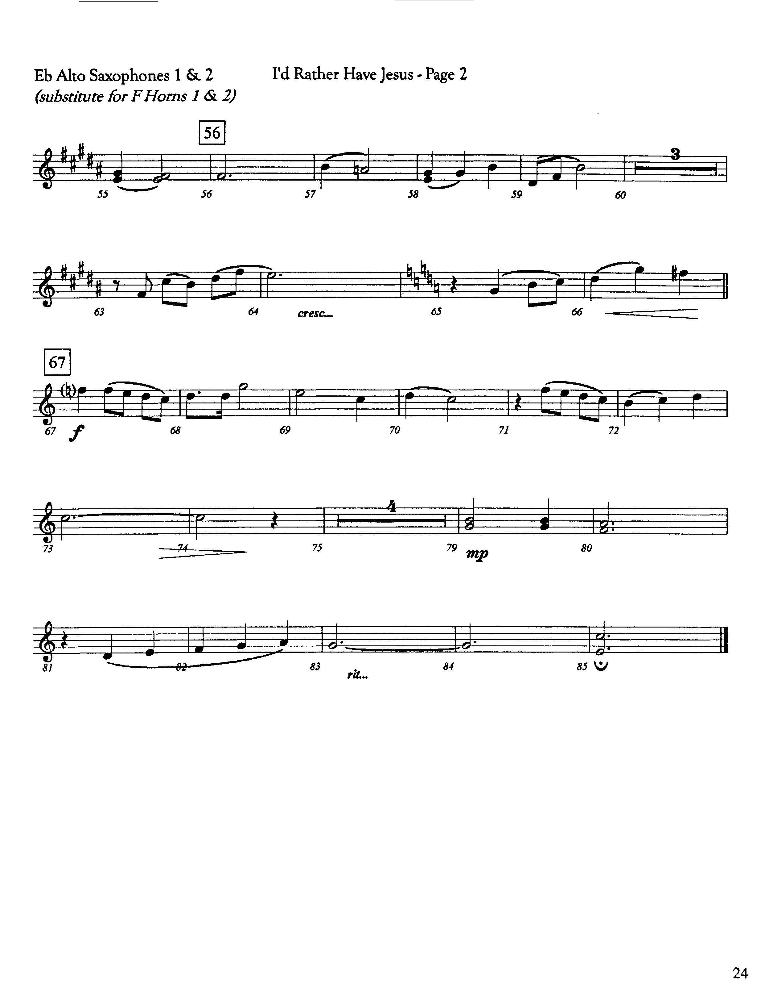 I'd Rather Have Jesus (Instrumental) Alto Sax 1/2 (Lifeway Worship / Arr. Jeff Cranfill)