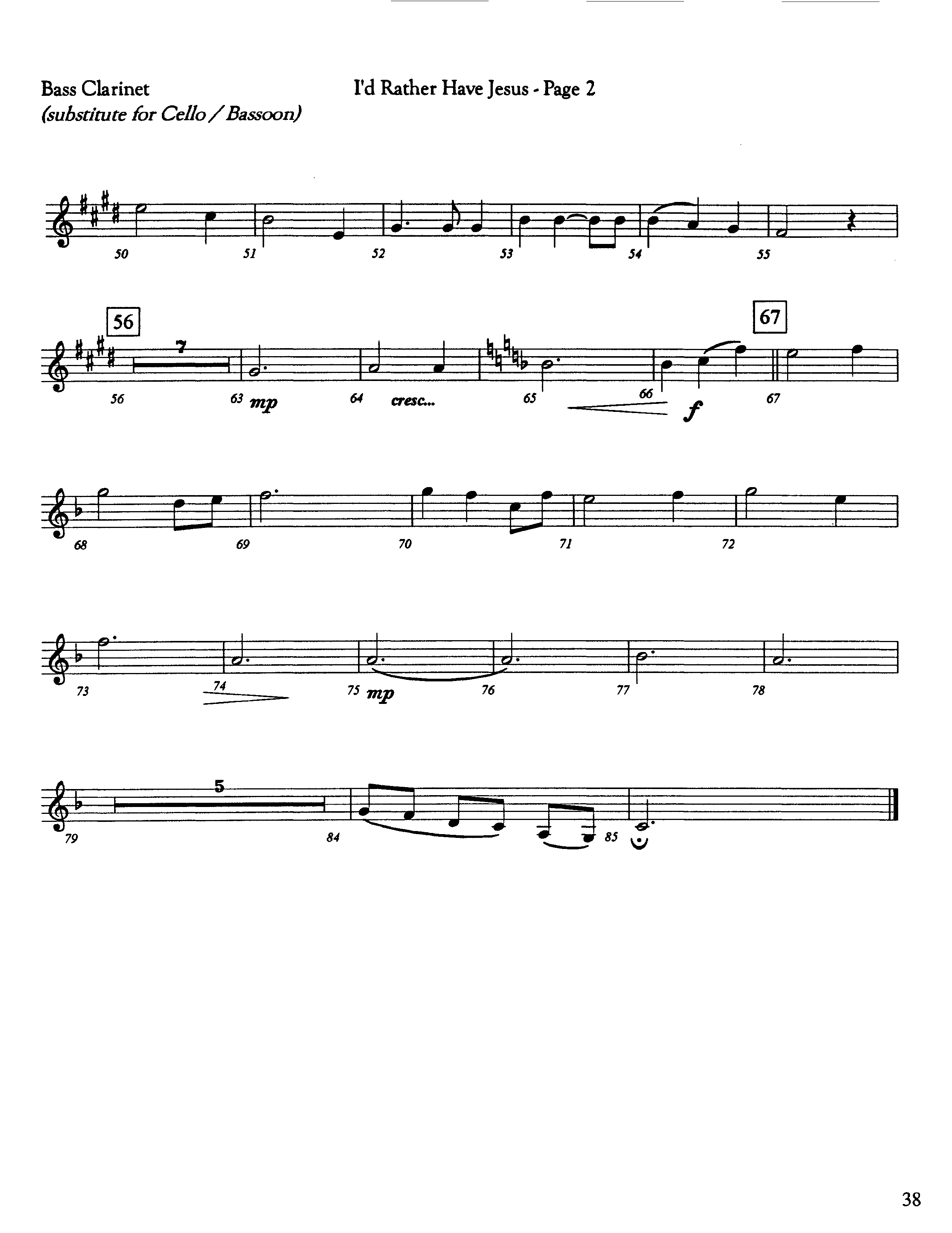 I'd Rather Have Jesus (Instrumental) Bass Clarinet (Lifeway Worship / Arr. Jeff Cranfill)