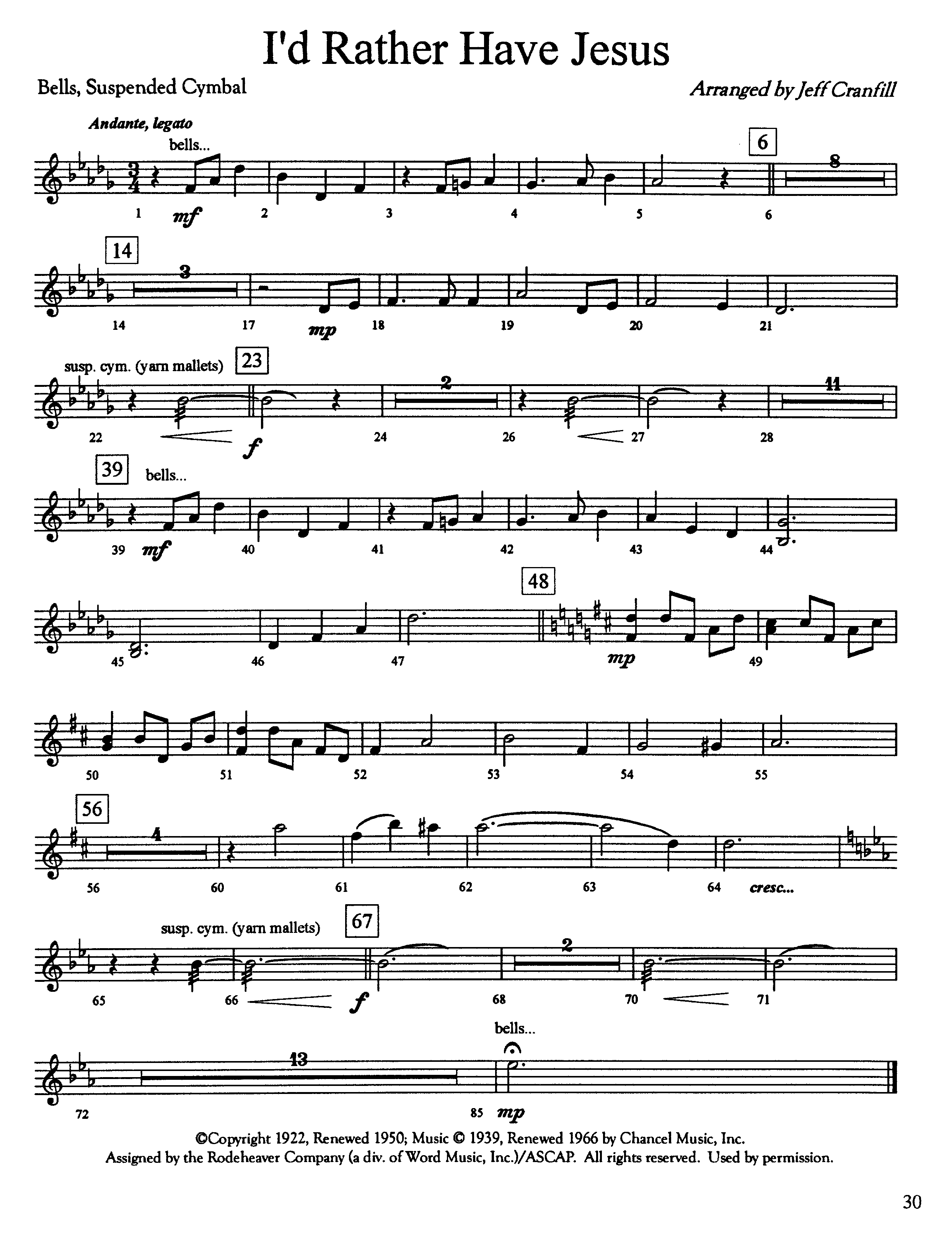 I'd Rather Have Jesus (Instrumental) Bells (Lifeway Worship / Arr. Jeff Cranfill)