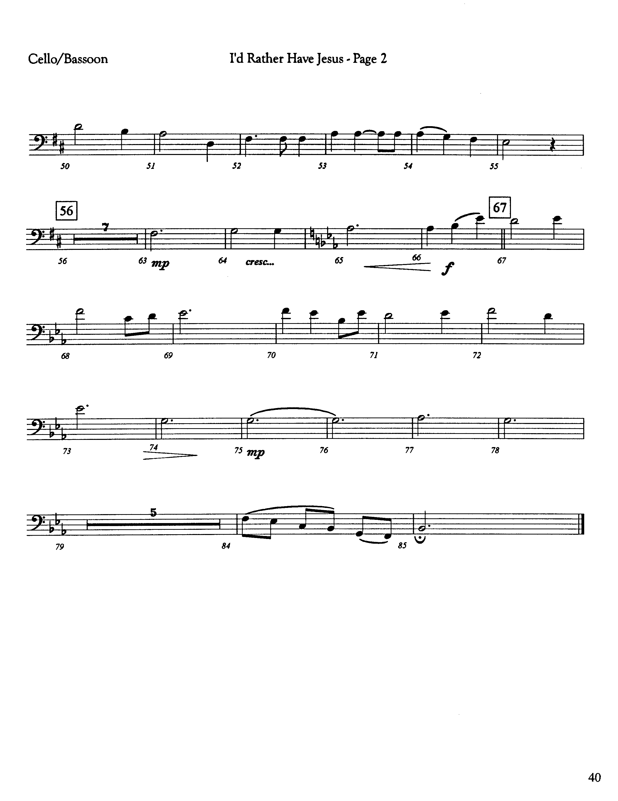 I'd Rather Have Jesus (Instrumental) Cello (Lifeway Worship / Arr. Jeff Cranfill)