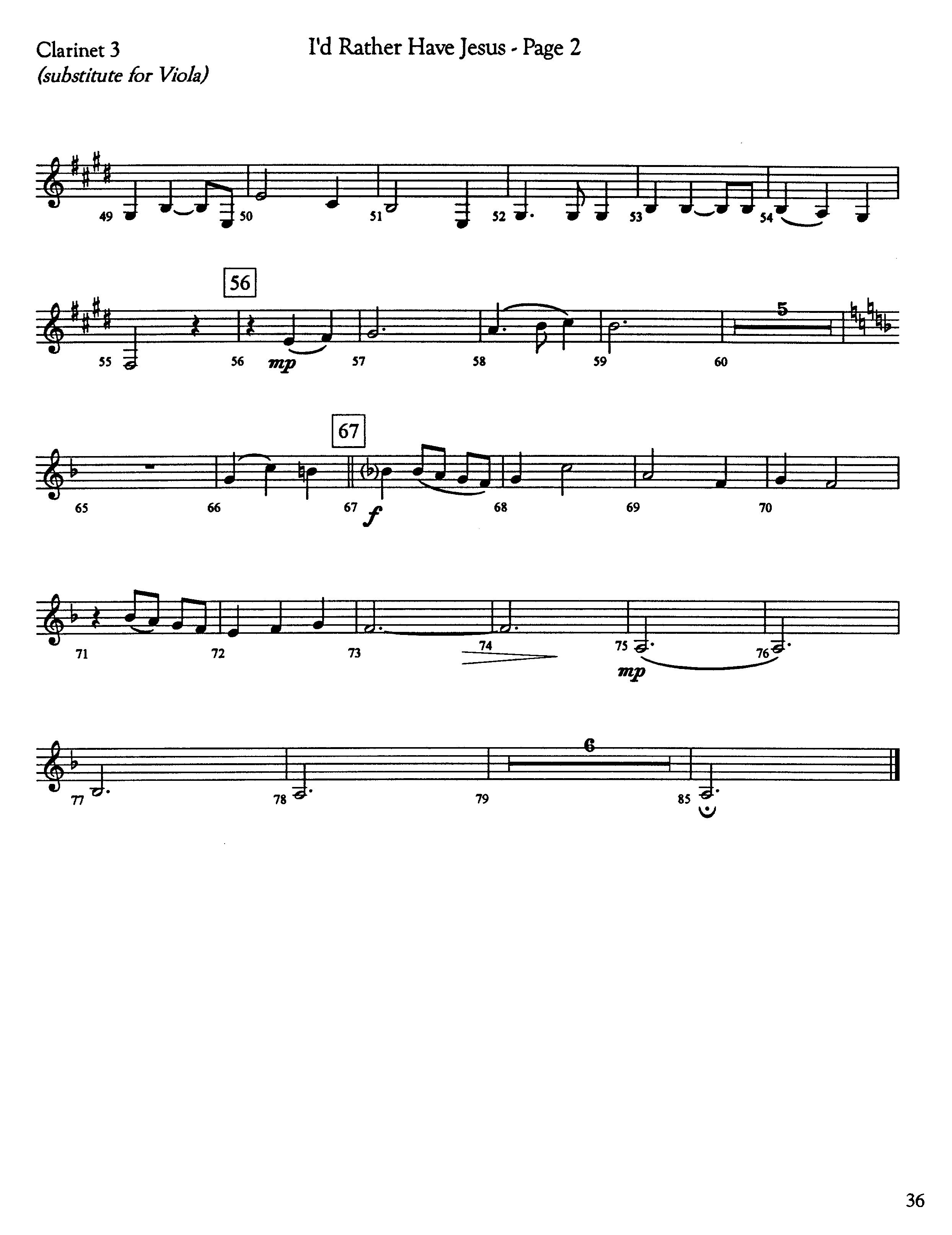 I'd Rather Have Jesus (Instrumental) Clarinet 3 (Lifeway Worship / Arr. Jeff Cranfill)