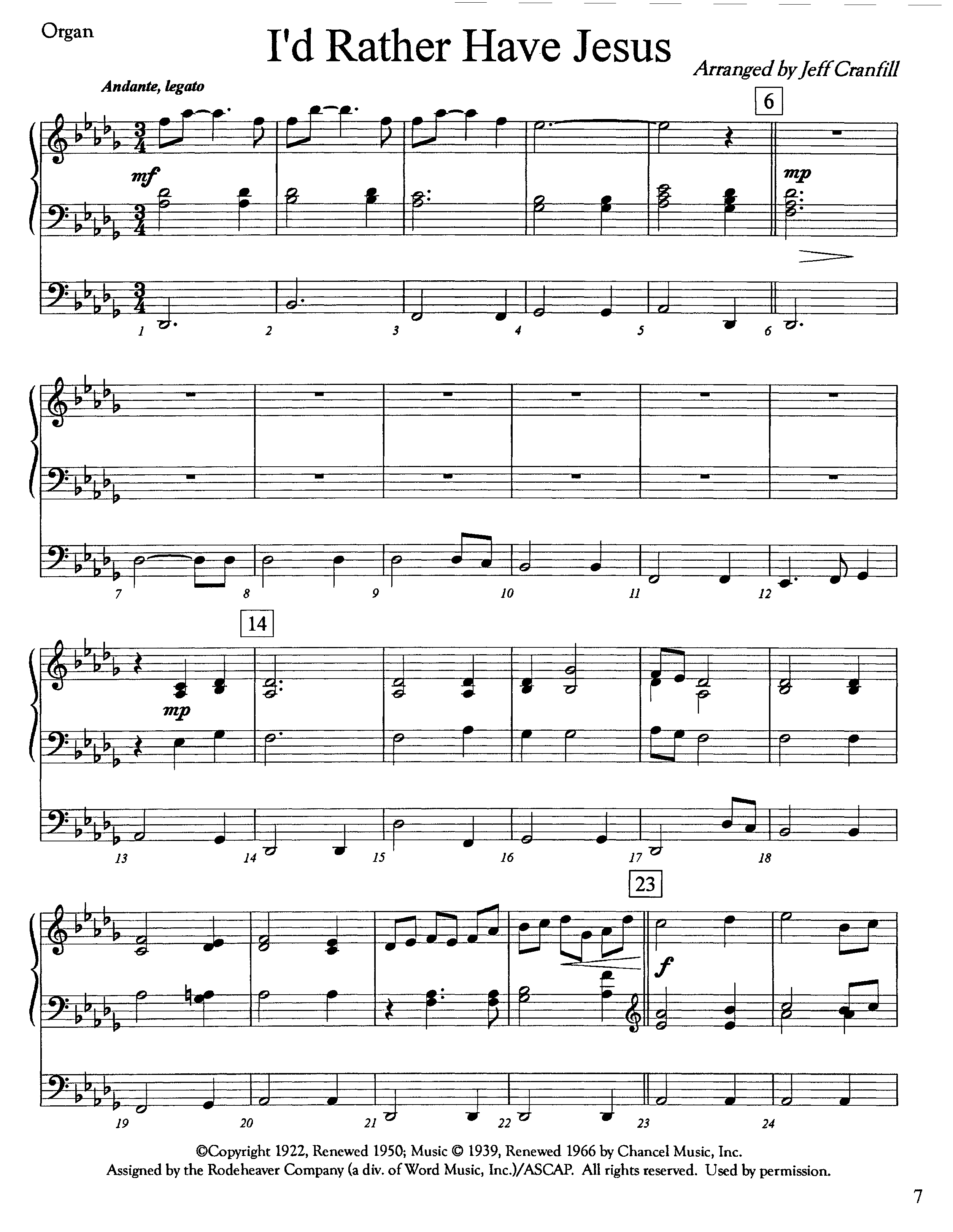 I'd Rather Have Jesus (Instrumental) Organ (Lifeway Worship / Arr. Jeff Cranfill)