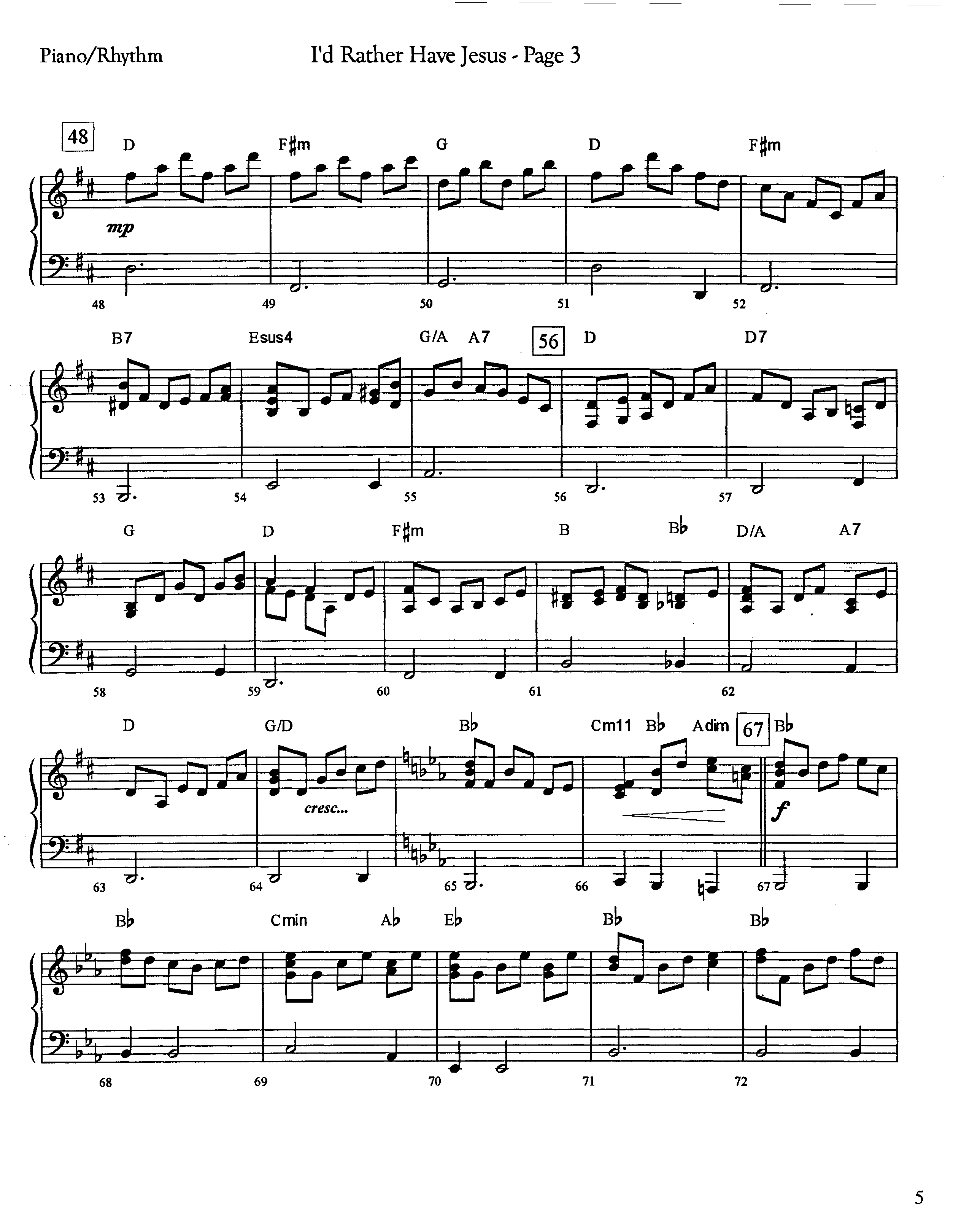 I'd Rather Have Jesus (Instrumental) Piano Sheet (Lifeway Worship / Arr. Jeff Cranfill)