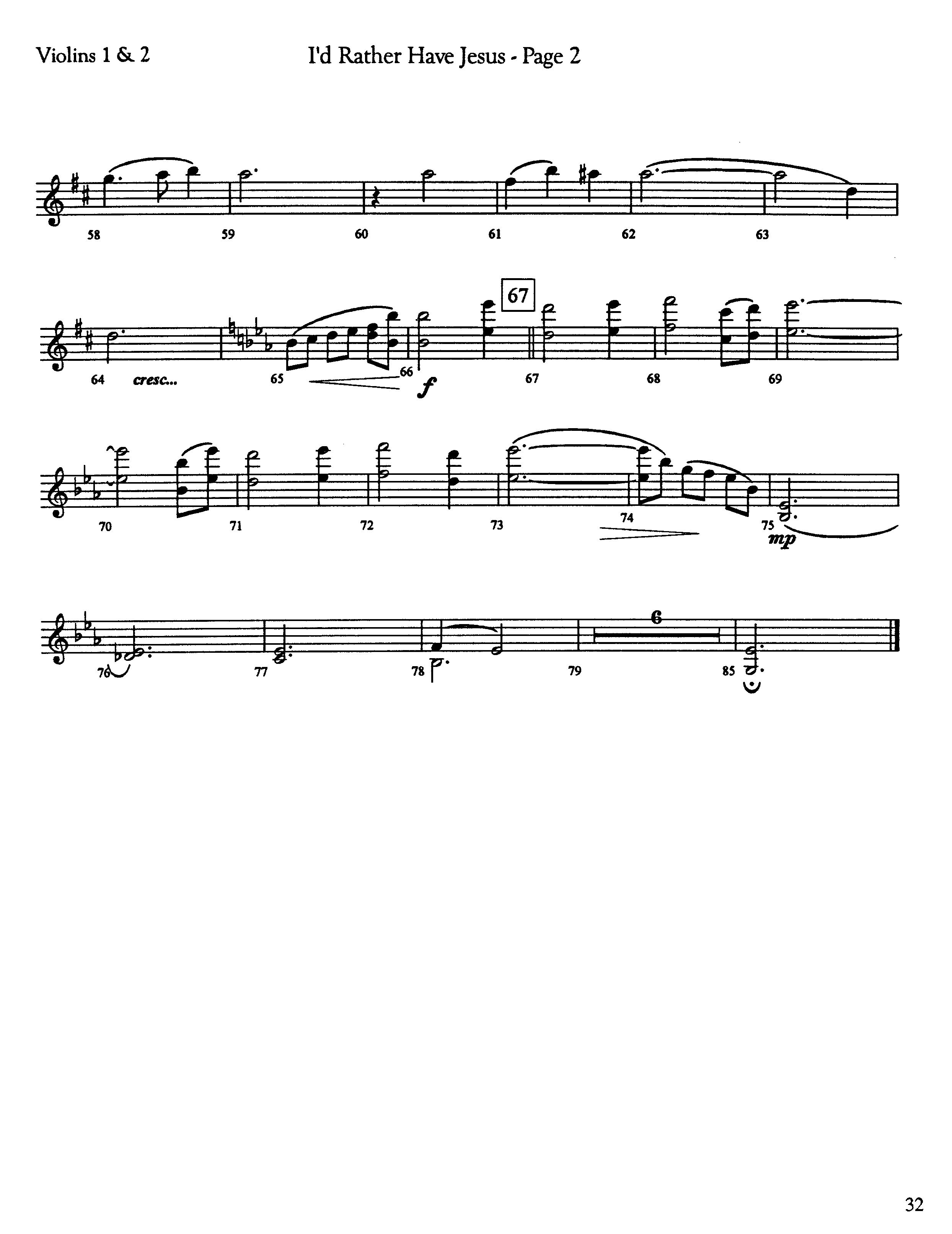 I'd Rather Have Jesus (Instrumental) Violin 1/2 (Lifeway Worship / Arr. Jeff Cranfill)