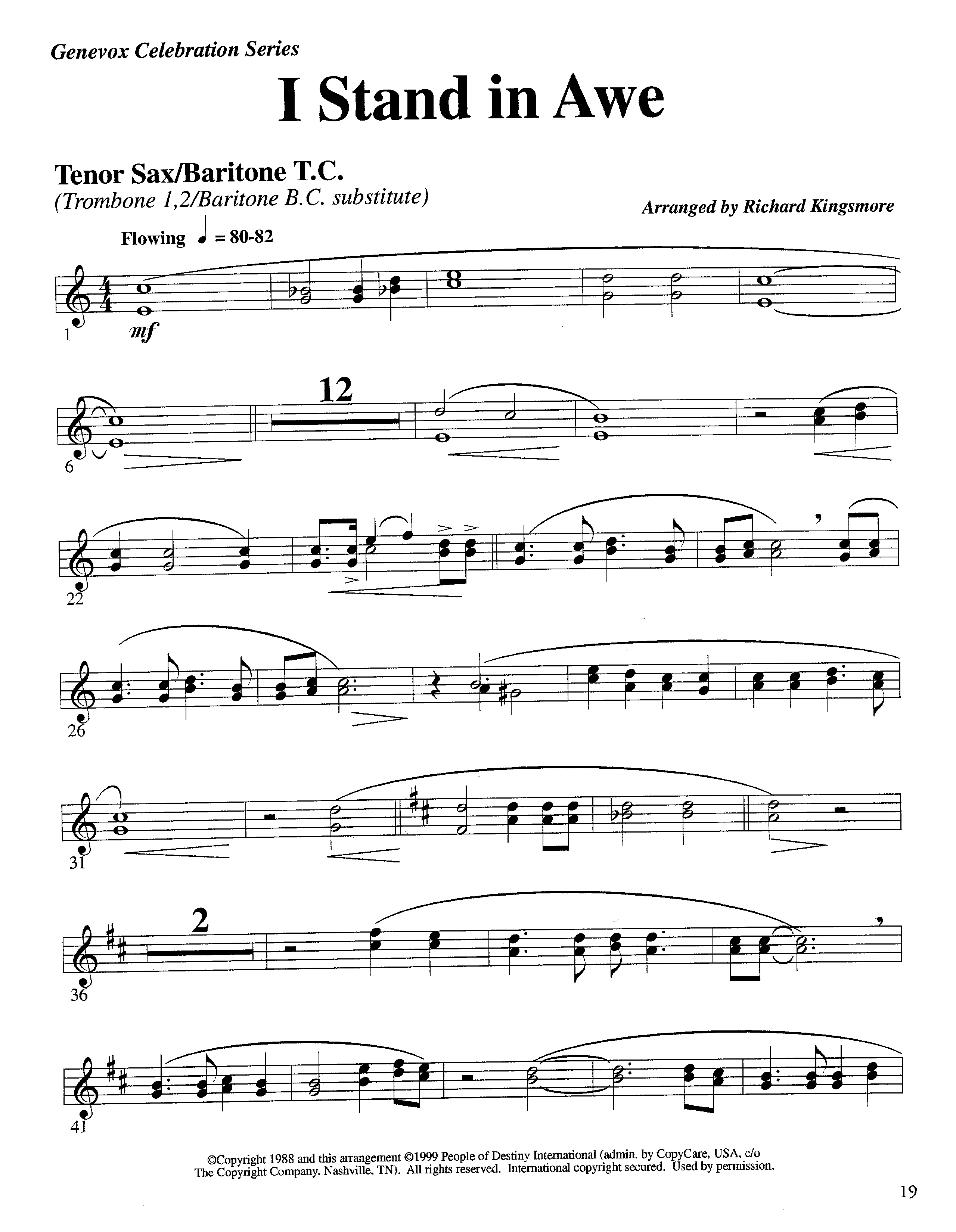 I Stand In Awe (Instrumental) Tenor Sax/Baritone T.C. (Lifeway Worship / Arr. Richard Kingsmore)