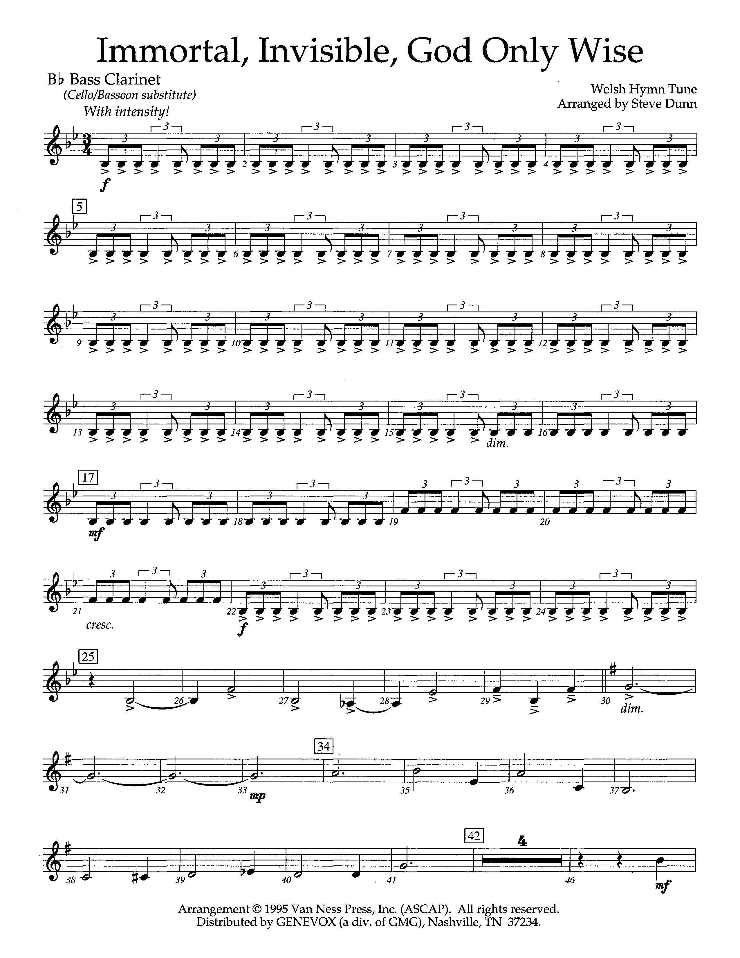 Immortal Invisible God Only Wise (Instrumental) Bass Clarinet (Lifeway Worship / Arr. Steve Dunn)