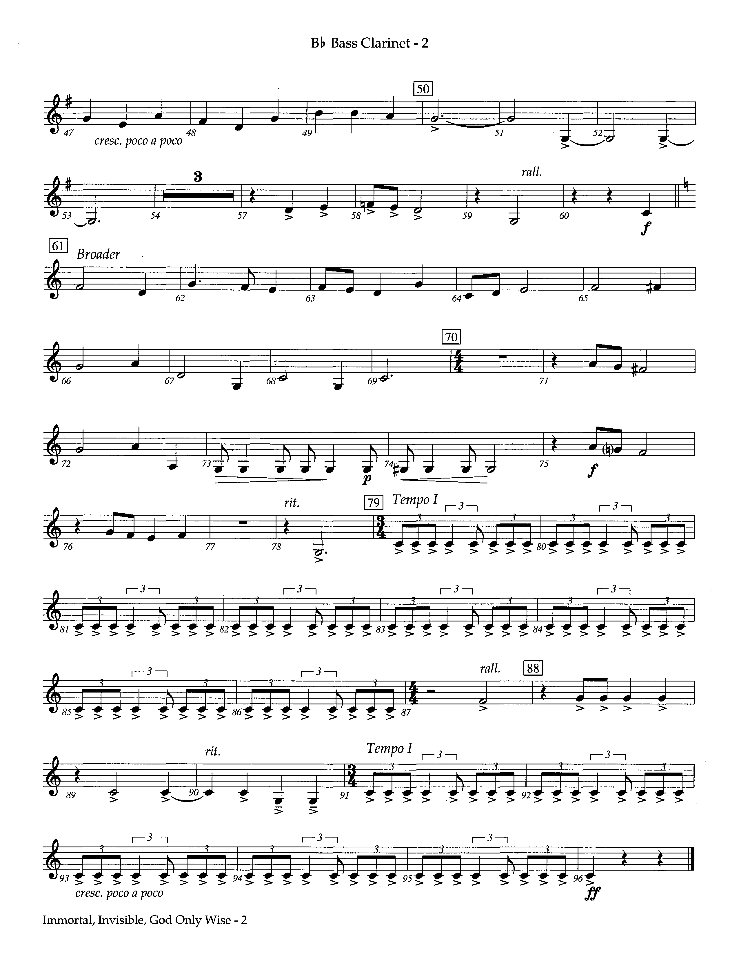 Immortal Invisible God Only Wise (Instrumental) Bass Clarinet (Lifeway Worship / Arr. Steve Dunn)