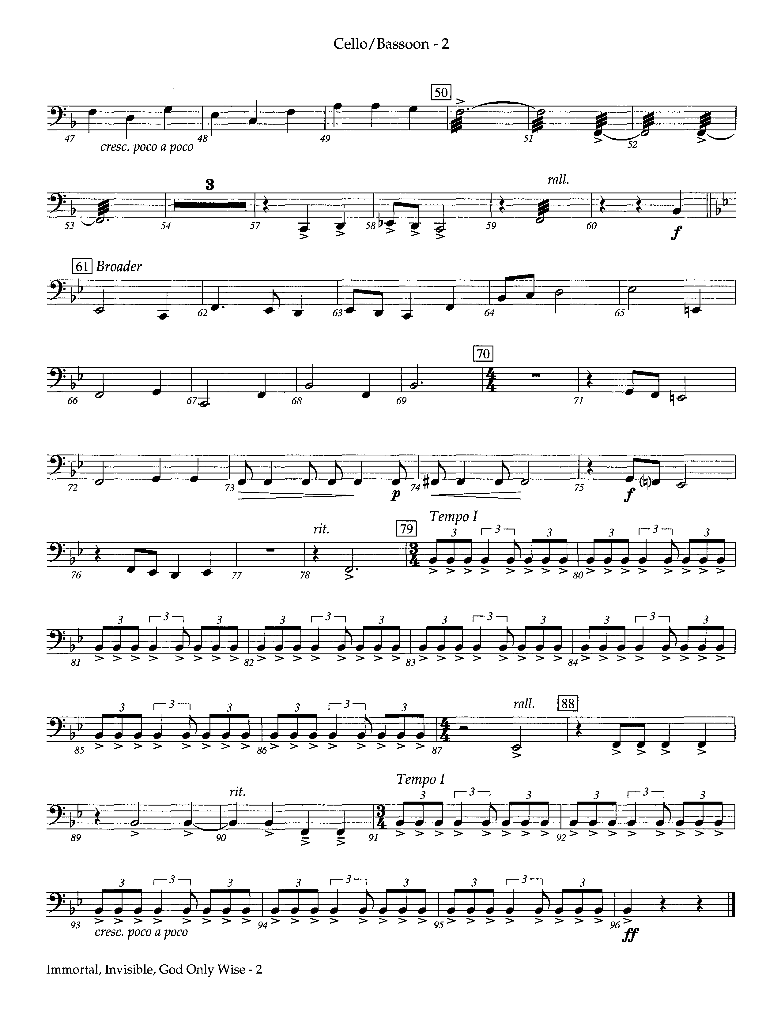 Immortal Invisible God Only Wise (Instrumental) Cello (Lifeway Worship / Arr. Steve Dunn)