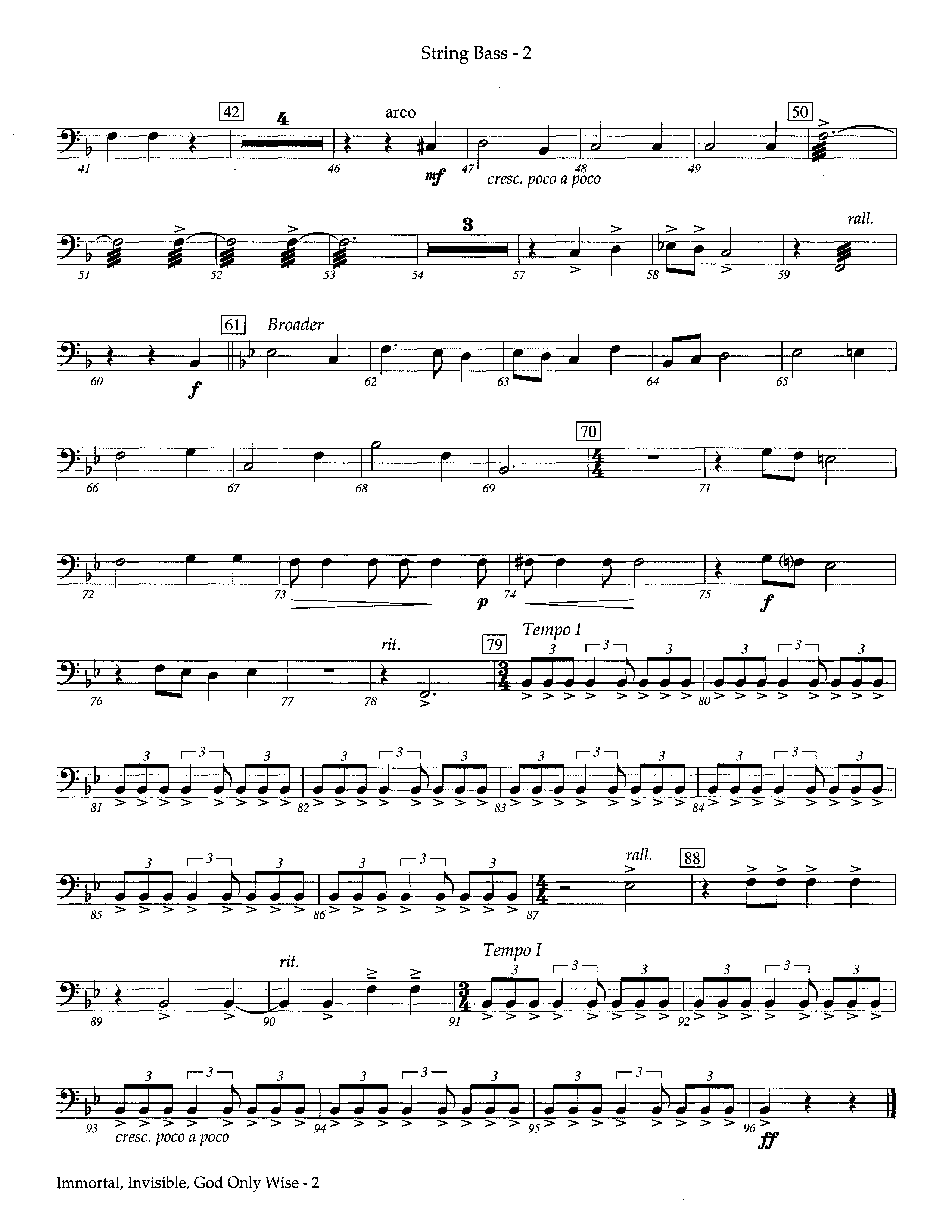 Immortal Invisible God Only Wise (Instrumental) Double Bass (Lifeway Worship / Arr. Steve Dunn)