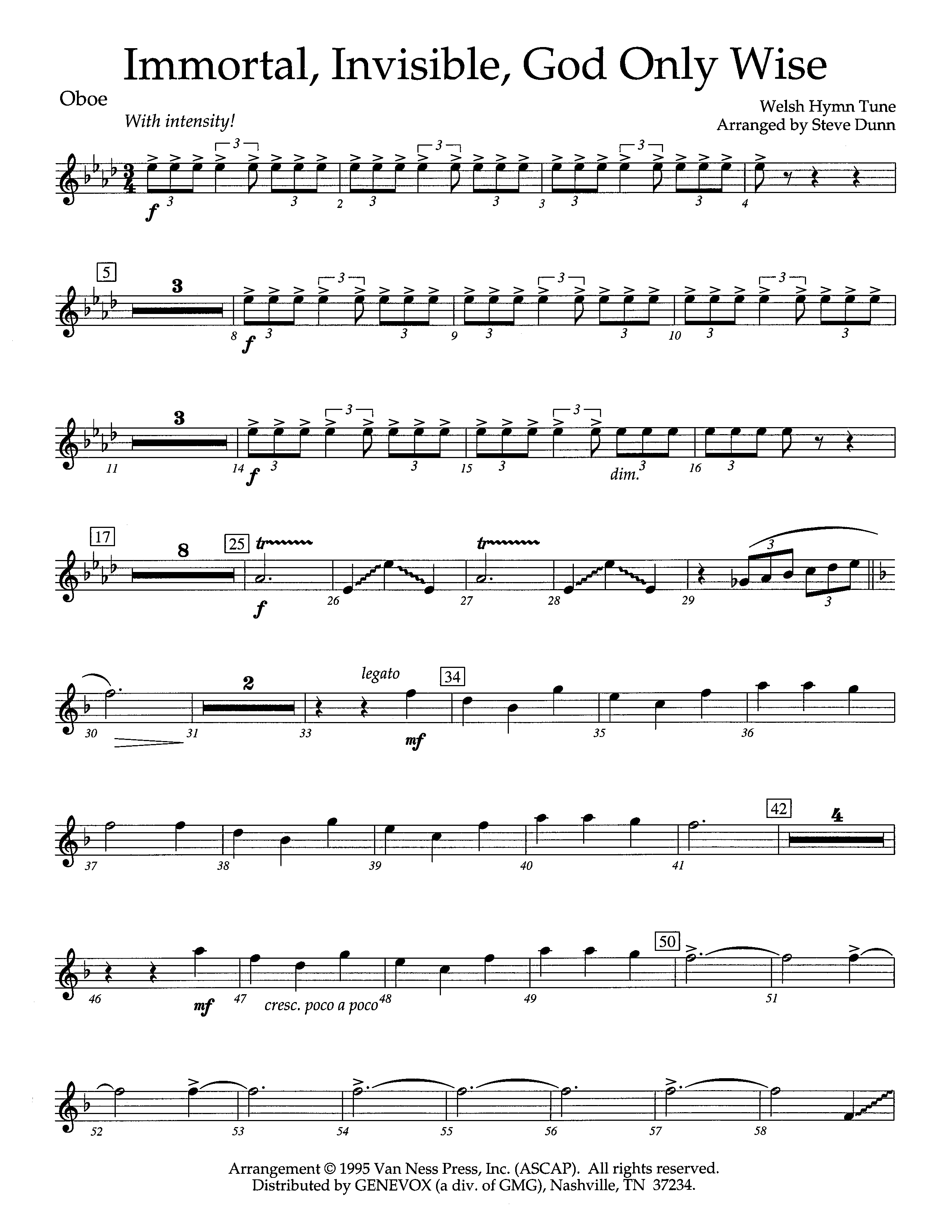 Immortal Invisible God Only Wise (Instrumental) Oboe (Lifeway Worship / Arr. Steve Dunn)