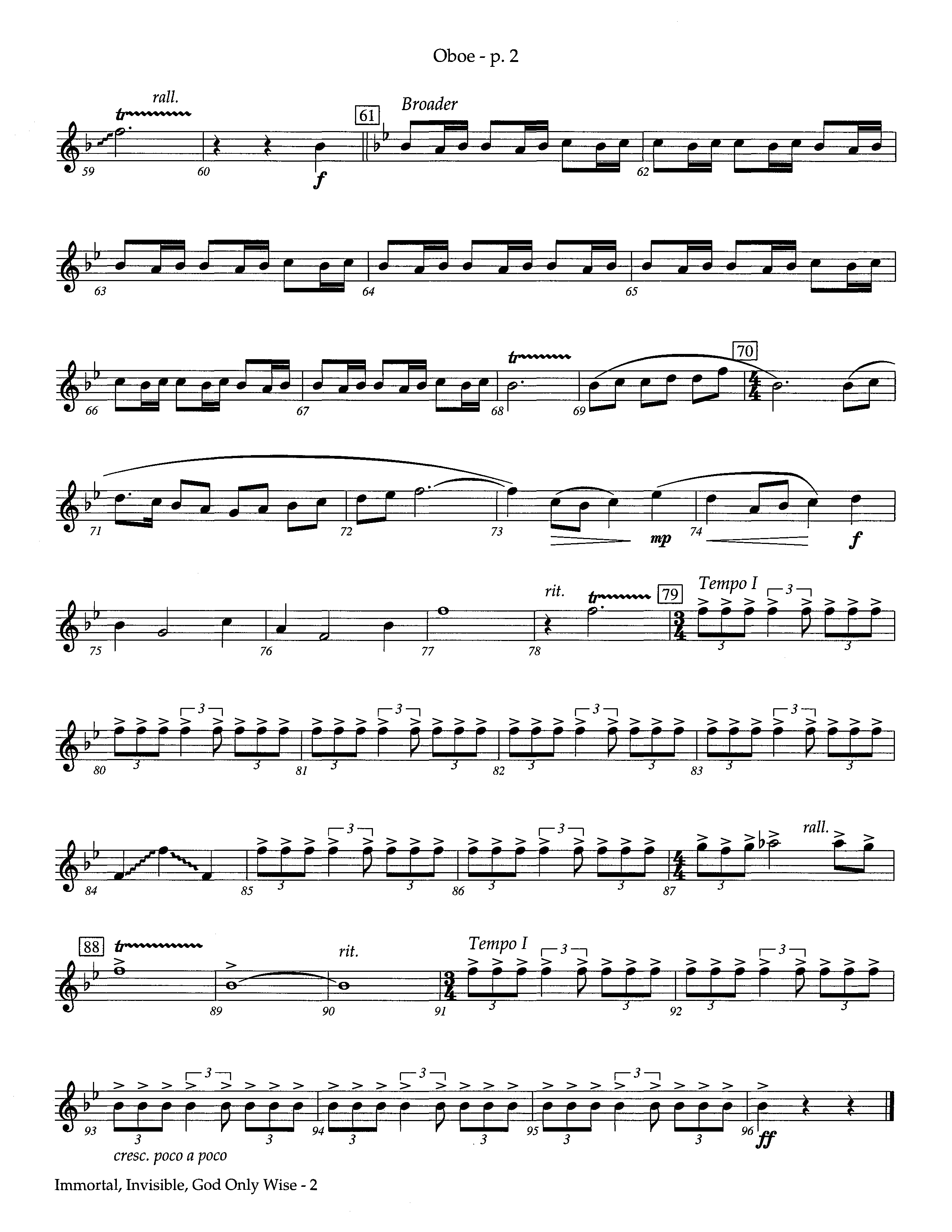 Immortal Invisible God Only Wise (Instrumental) Oboe (Lifeway Worship / Arr. Steve Dunn)