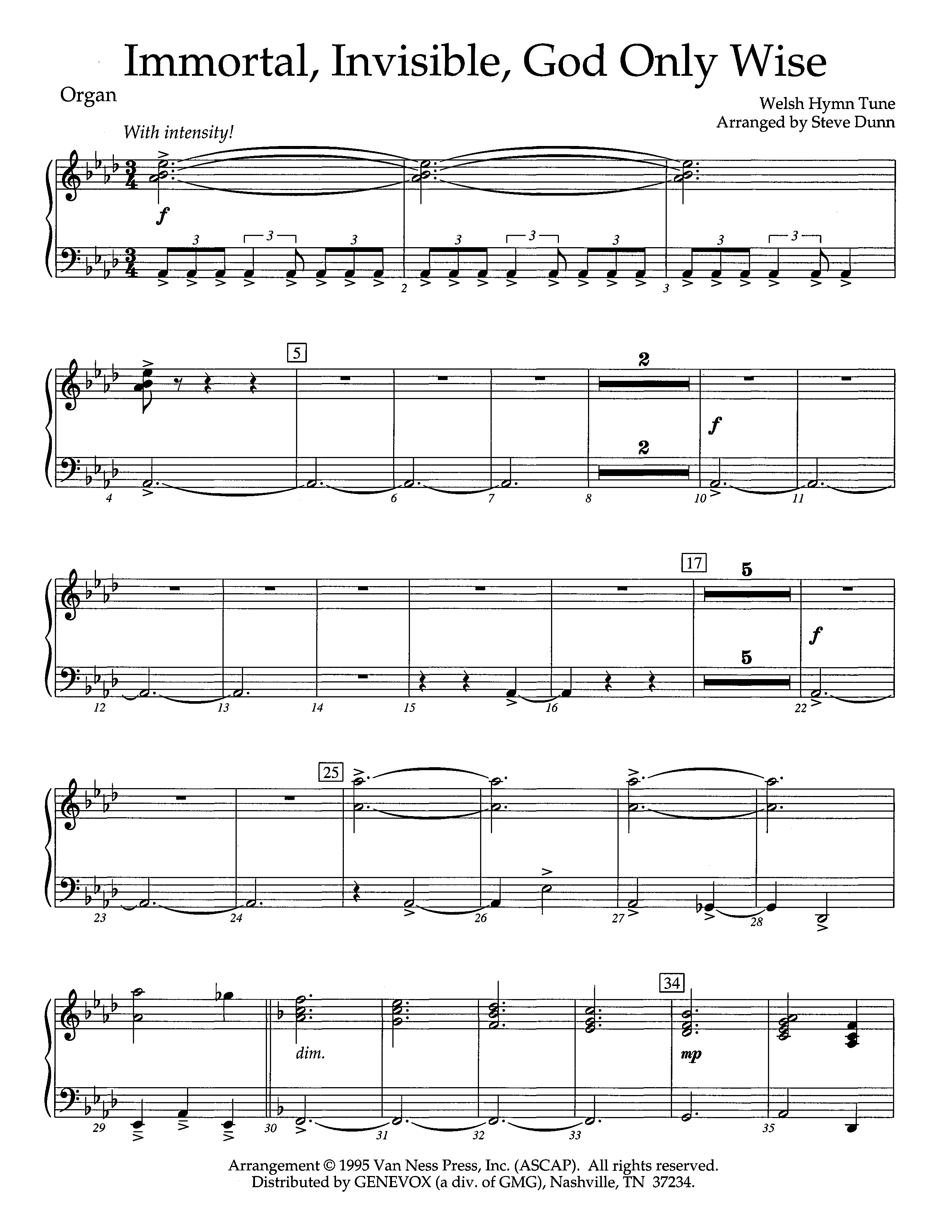 Immortal Invisible God Only Wise (Instrumental) Organ (Lifeway Worship / Arr. Steve Dunn)