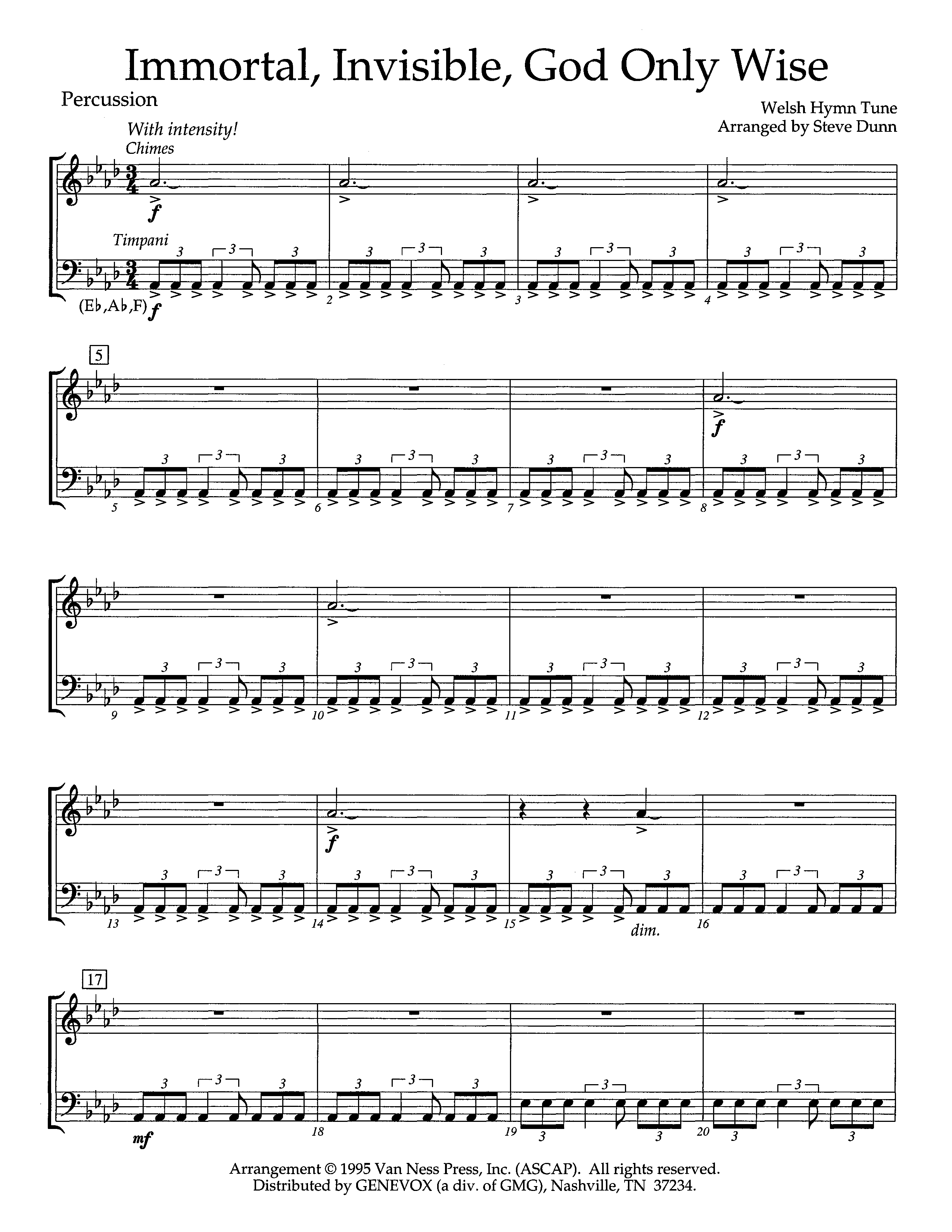 Immortal Invisible God Only Wise (Instrumental) Percussion (Lifeway Worship / Arr. Steve Dunn)