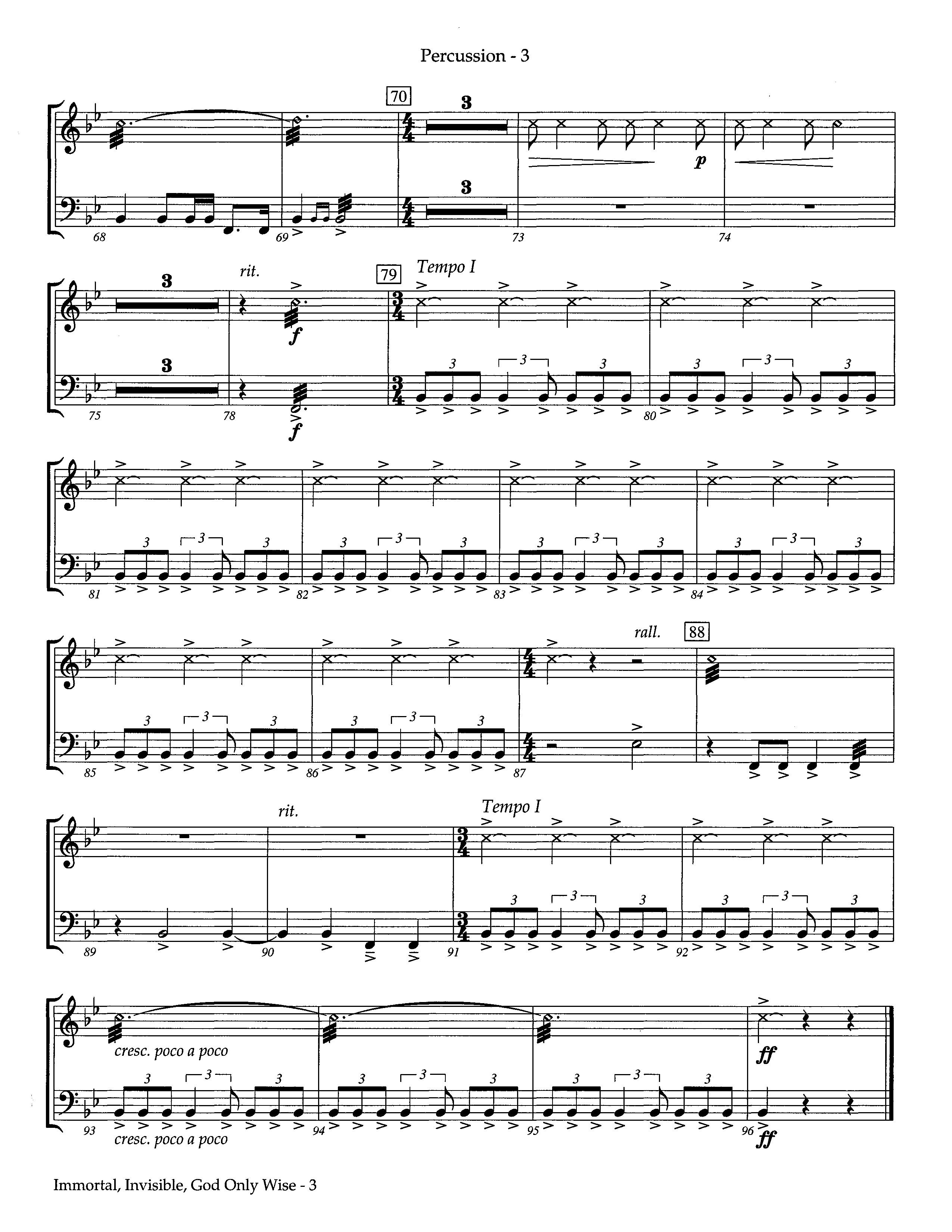 Immortal Invisible God Only Wise (Instrumental) Percussion (Lifeway Worship / Arr. Steve Dunn)