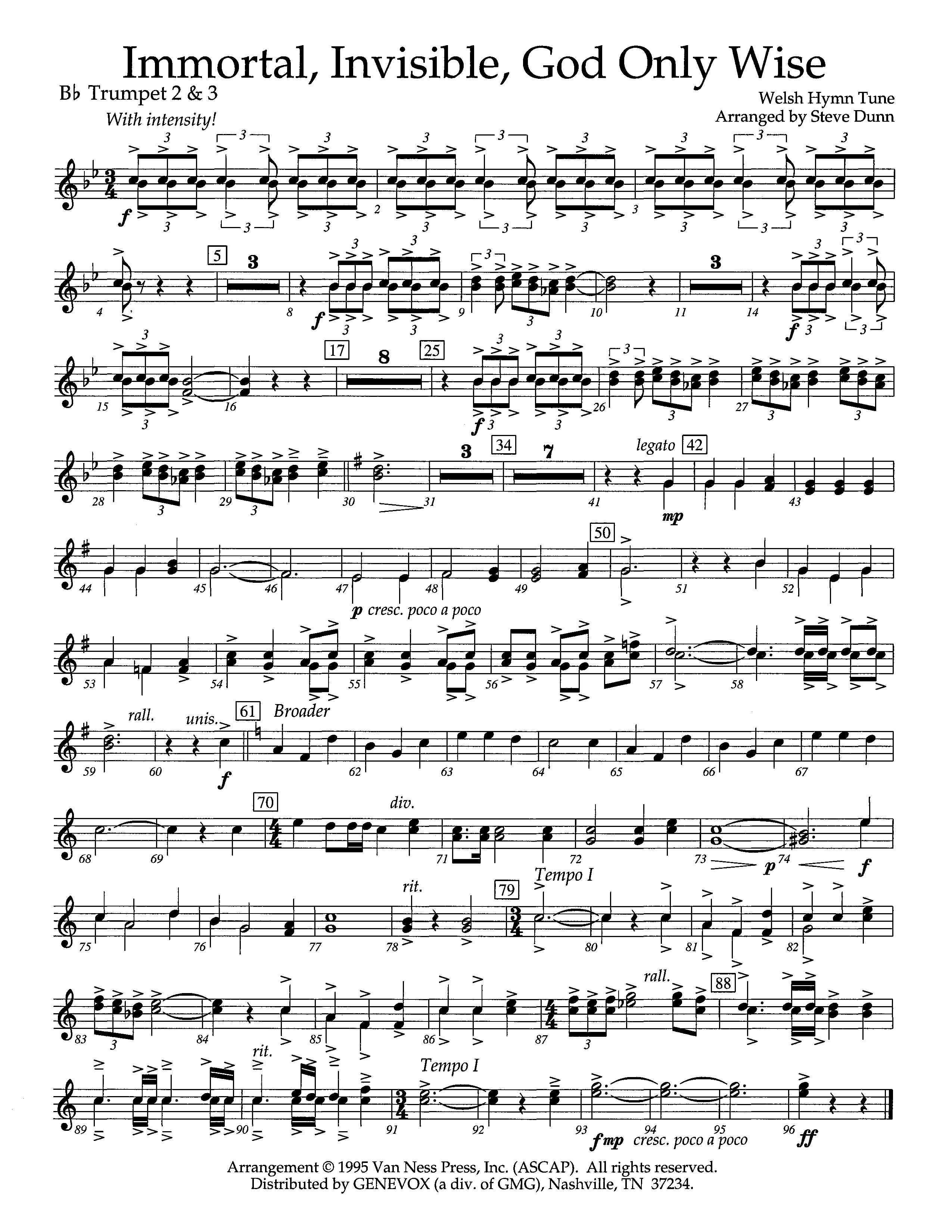 Immortal Invisible God Only Wise (Instrumental) Trumpet 2/3 (Lifeway Worship / Arr. Steve Dunn)