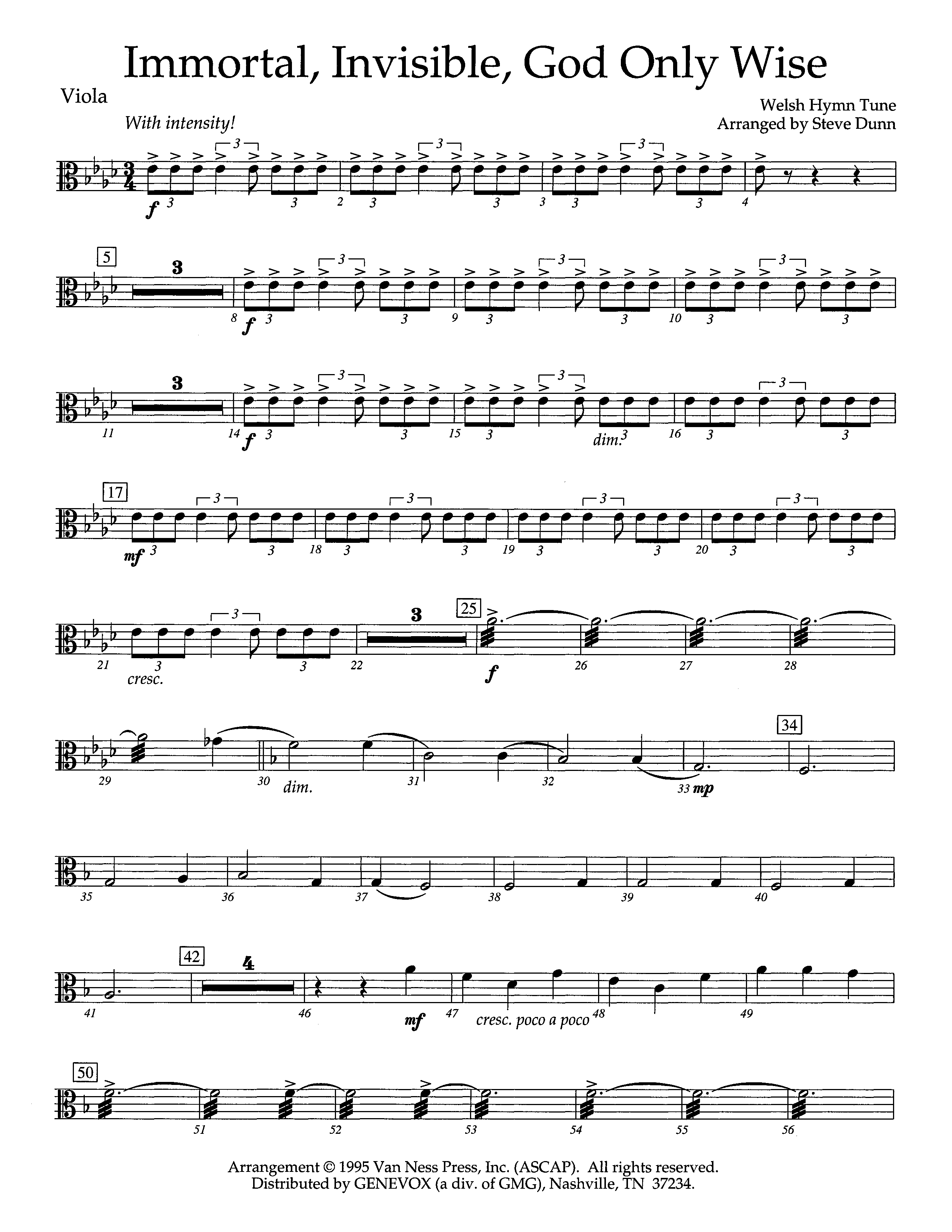 Immortal Invisible God Only Wise (Instrumental) Viola (Lifeway Worship / Arr. Steve Dunn)