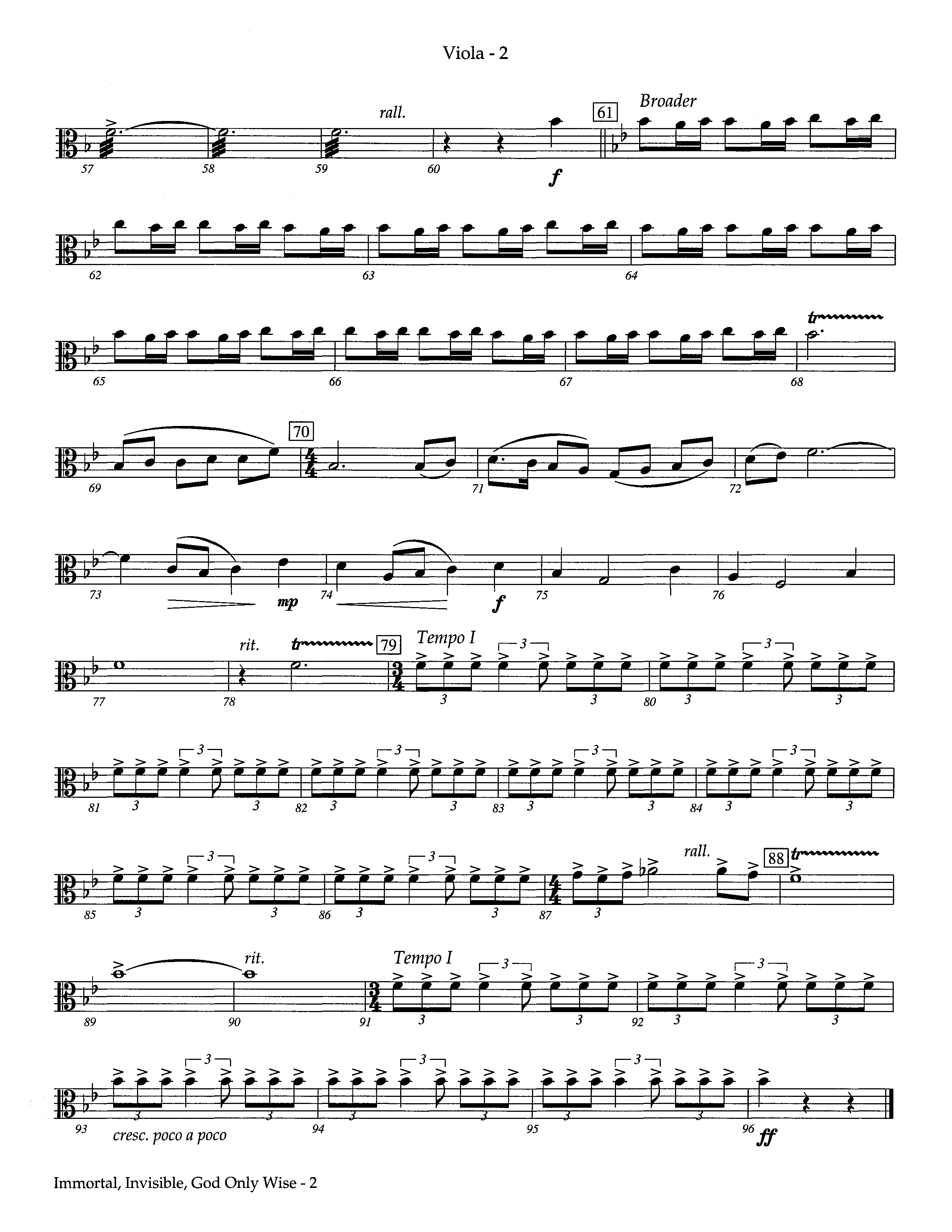 Immortal Invisible God Only Wise (Instrumental) Viola (Lifeway Worship / Arr. Steve Dunn)