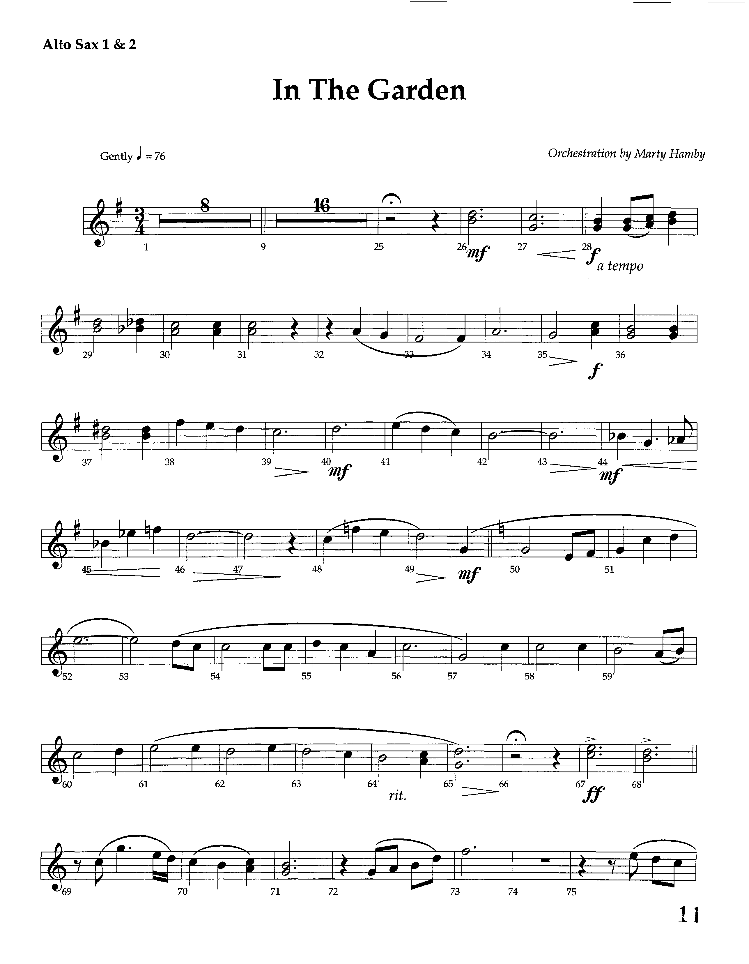 In The Garden (Instrumental) Alto Sax 1/2 (Lifeway Worship / Arr. Marty Hamby)
