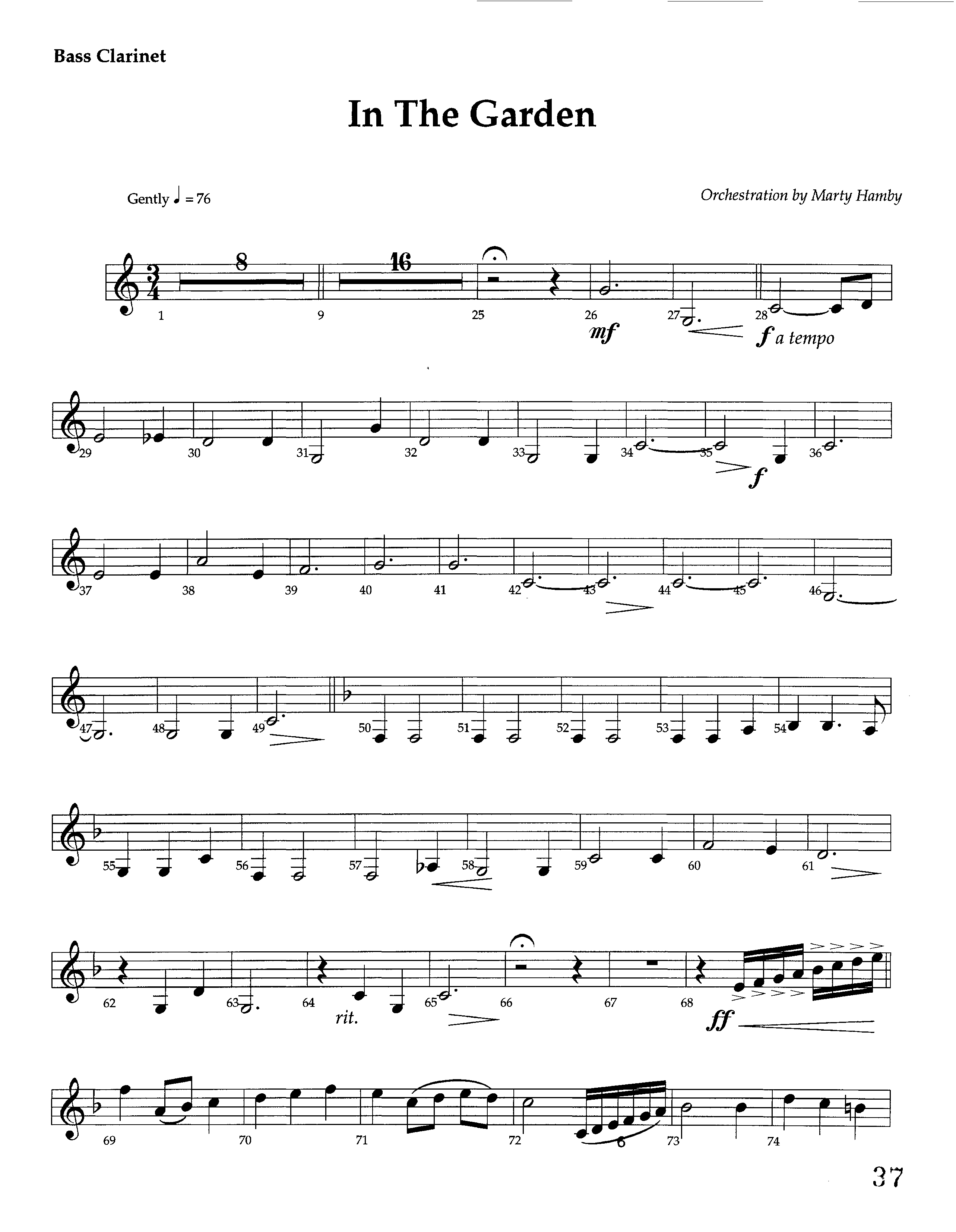 In The Garden (Instrumental) Bass Clarinet (Lifeway Worship / Arr. Marty Hamby)