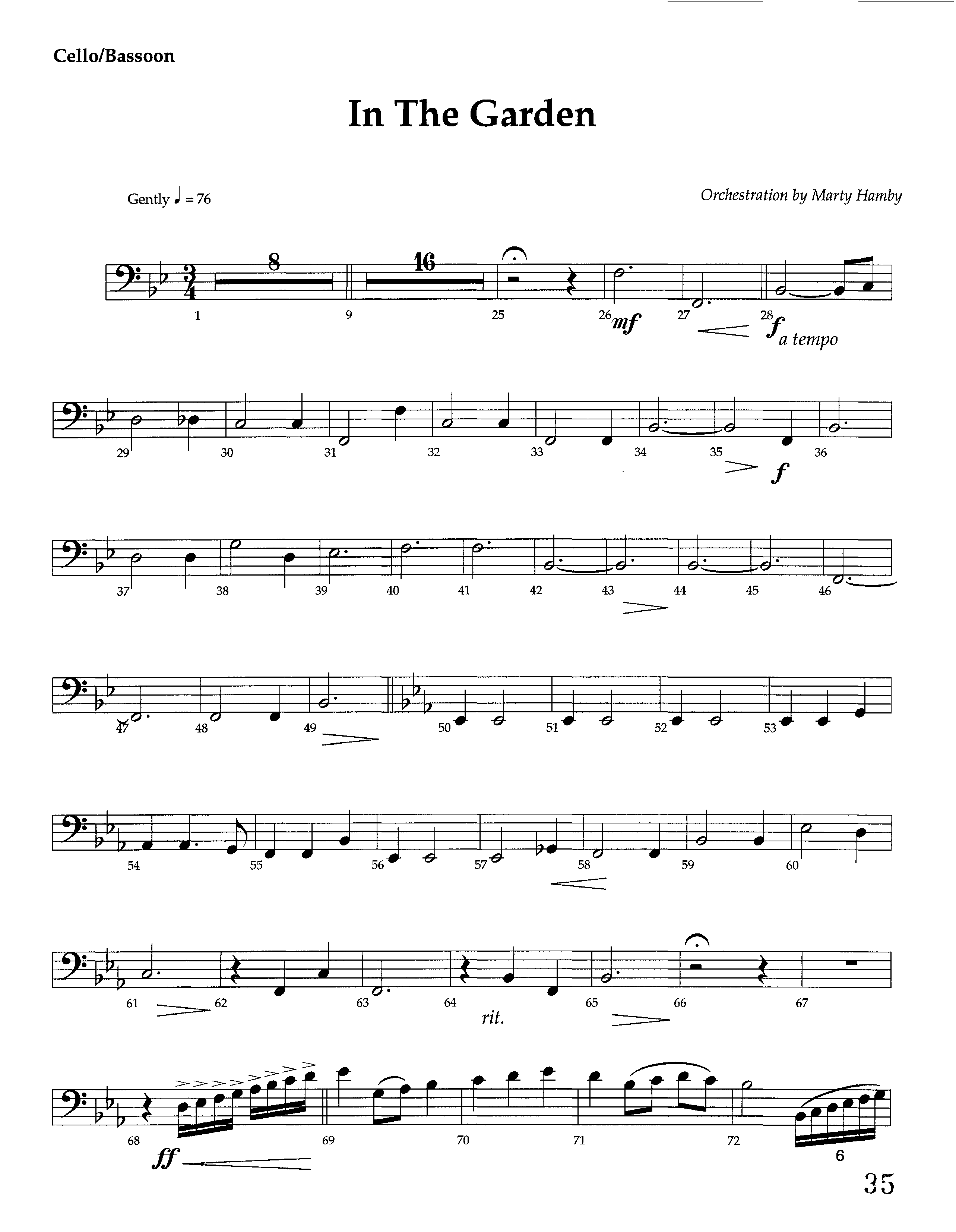 In The Garden (Instrumental) Cello (Lifeway Worship / Arr. Marty Hamby)