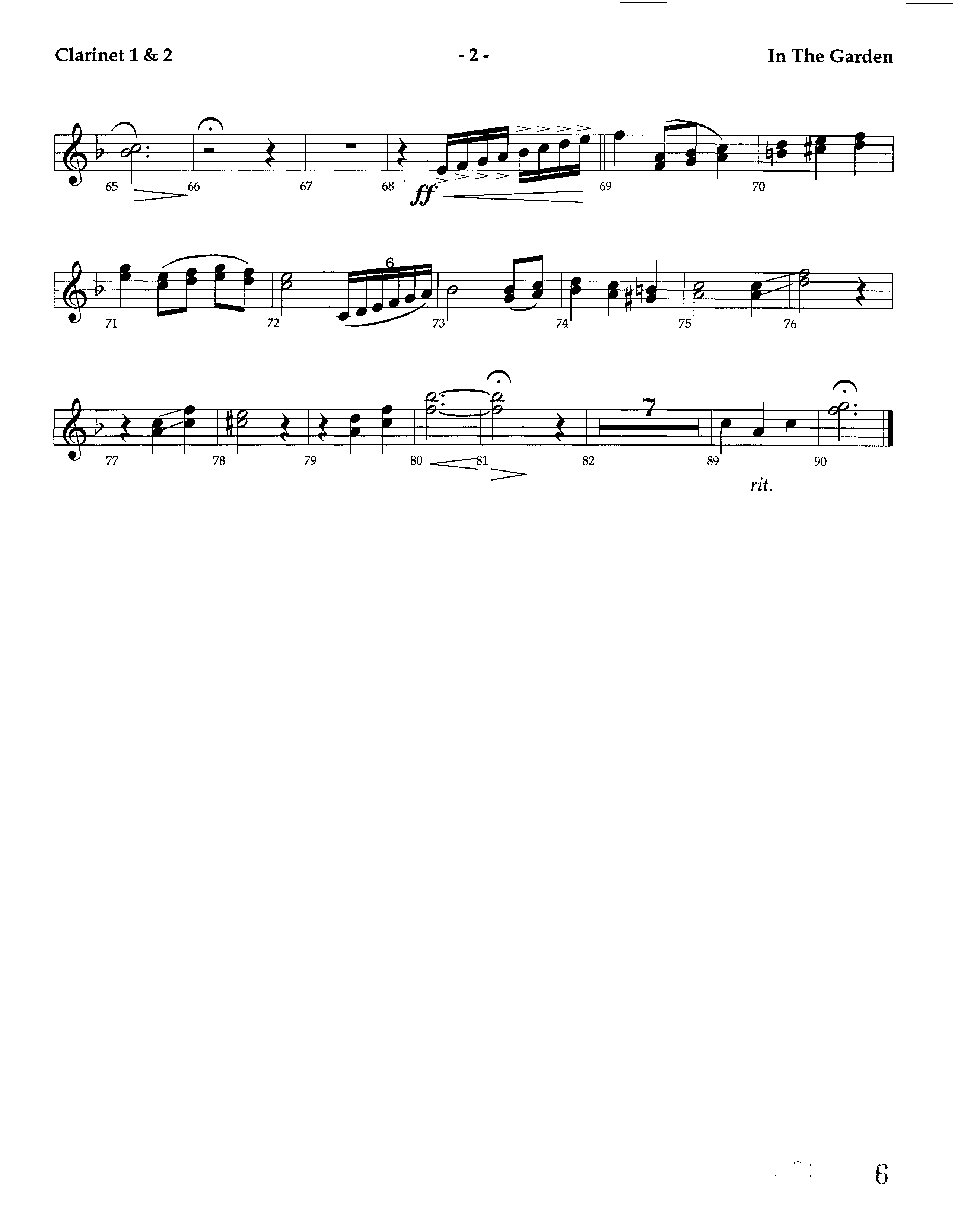 In The Garden (Instrumental) Clarinet 1/2 (Lifeway Worship / Arr. Marty Hamby)