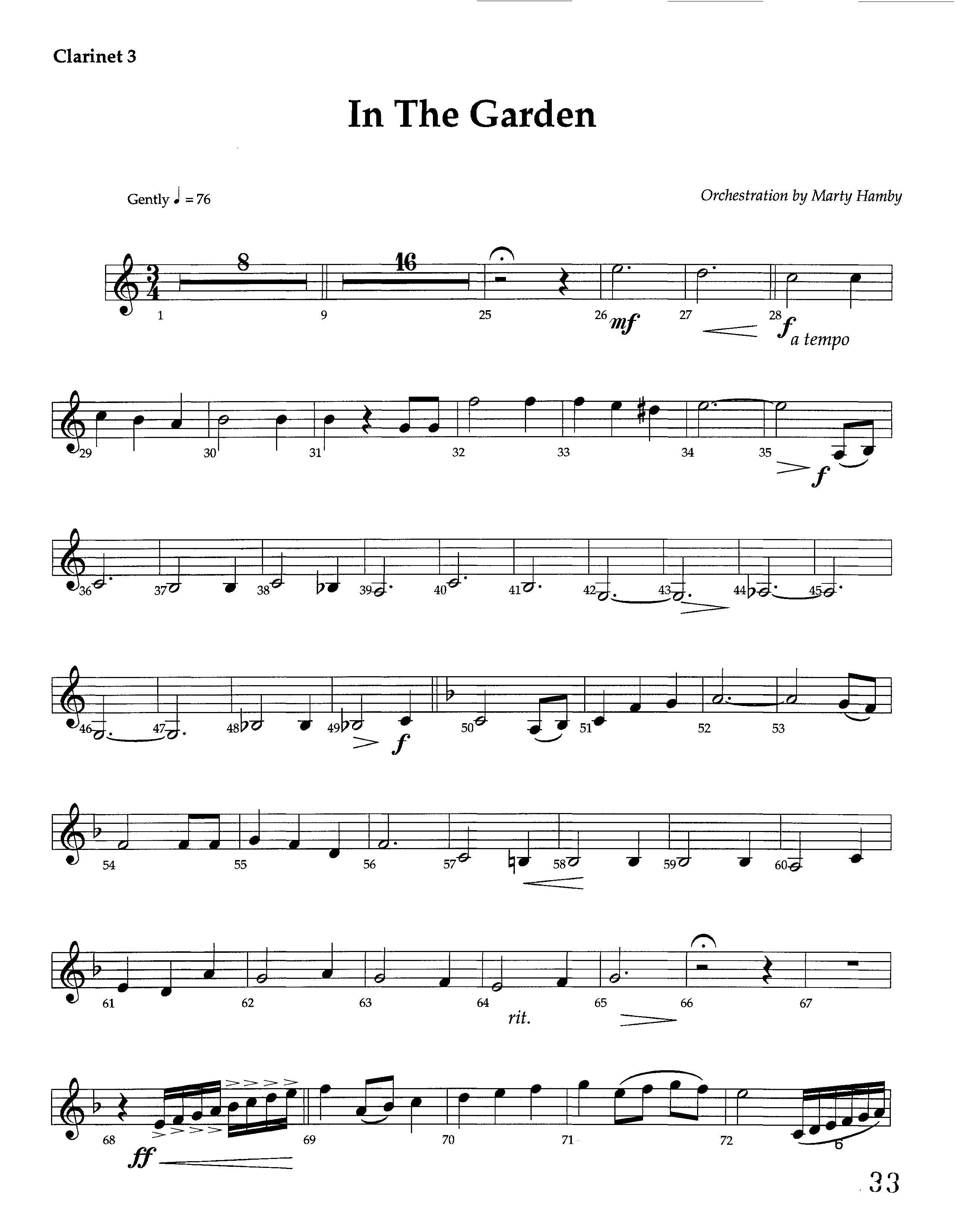 In The Garden (Instrumental) Clarinet 3 (Lifeway Worship / Arr. Marty Hamby)
