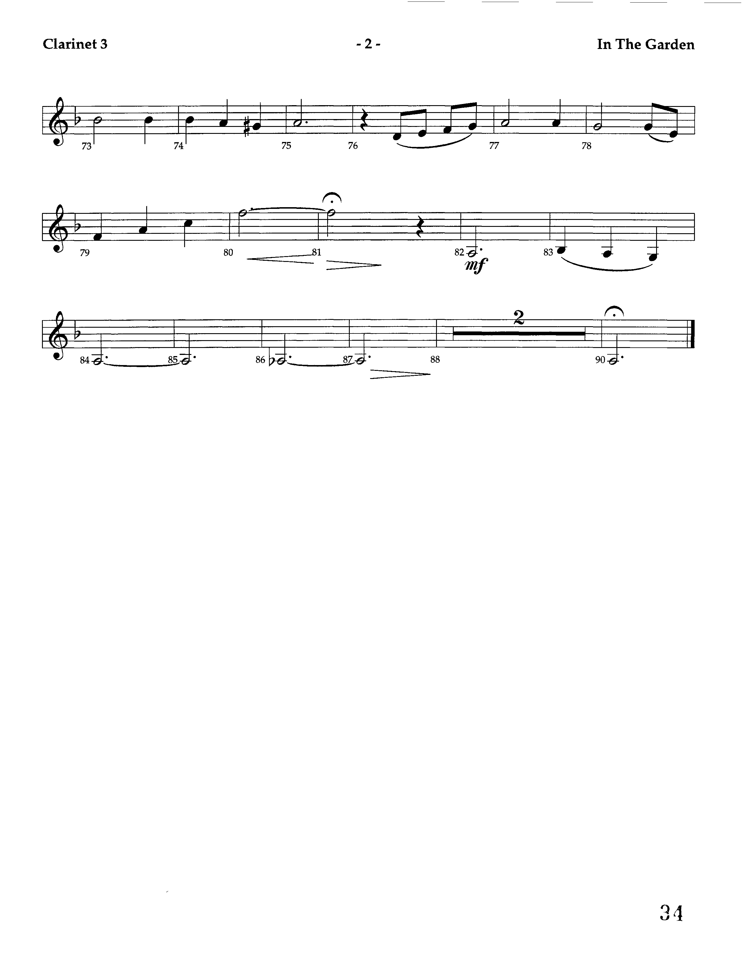 In The Garden (Instrumental) Clarinet 3 (Lifeway Worship / Arr. Marty Hamby)