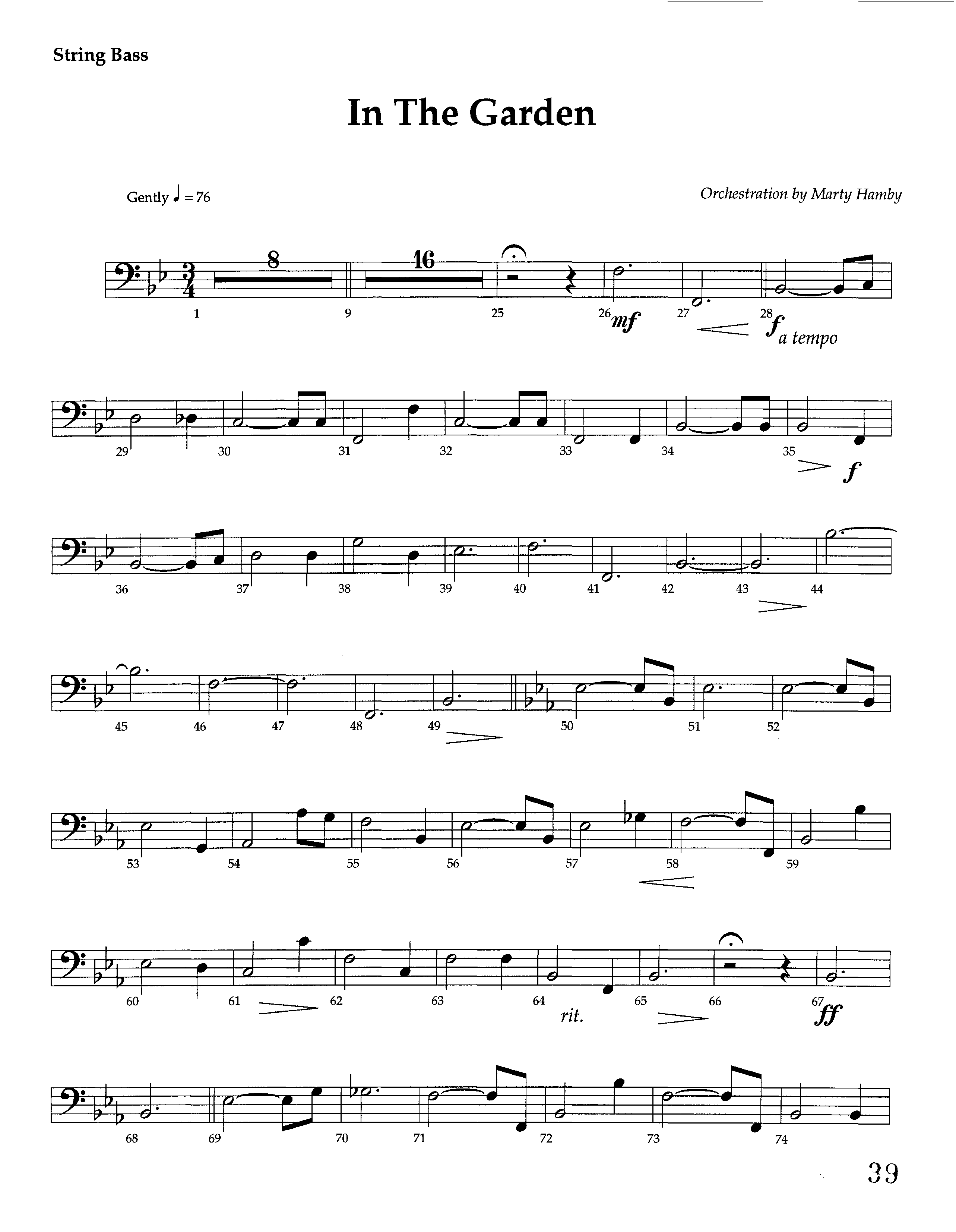 In The Garden (Instrumental) Double Bass (Lifeway Worship / Arr. Marty Hamby)