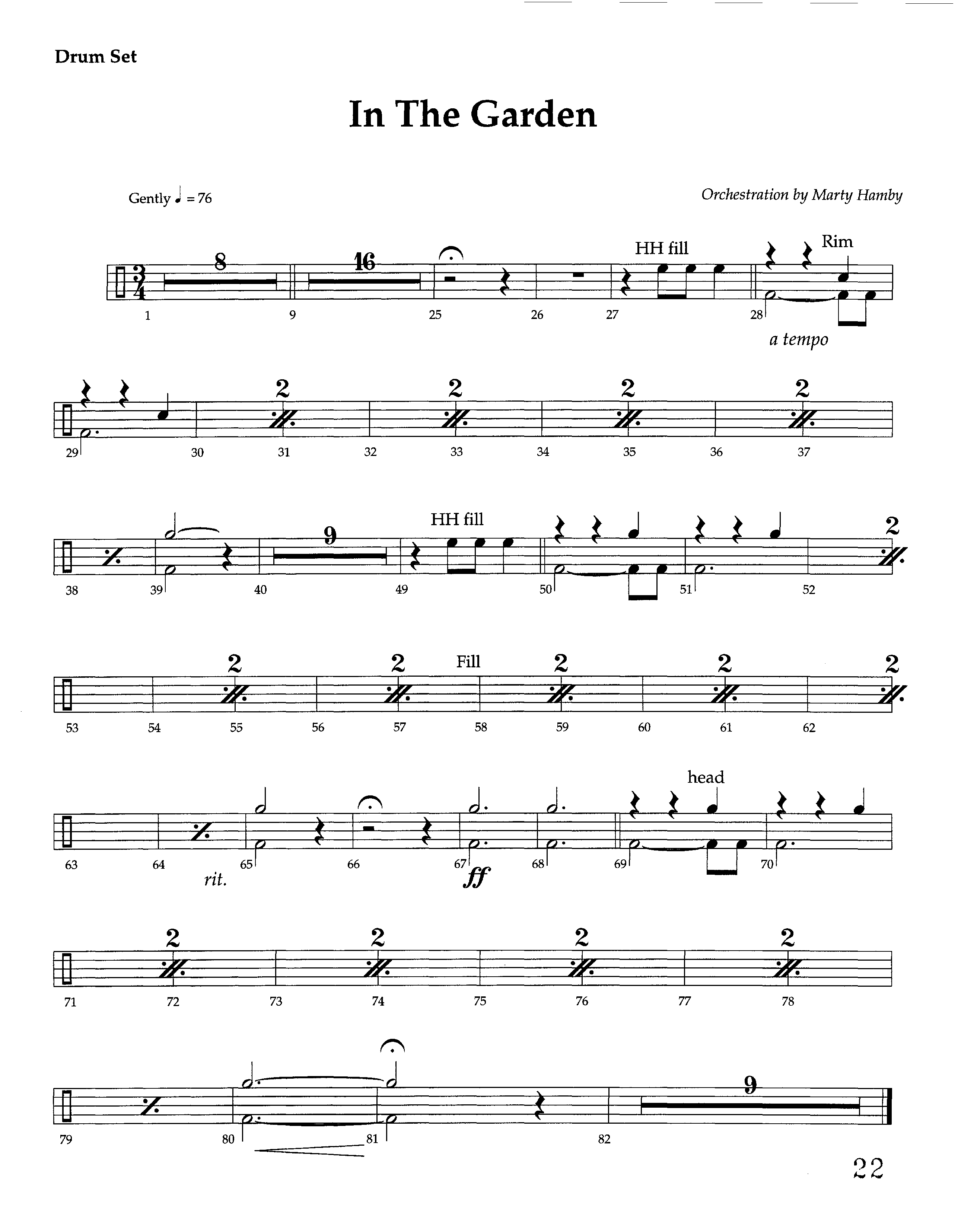 In The Garden (Instrumental) Drum Set (Lifeway Worship / Arr. Marty Hamby)