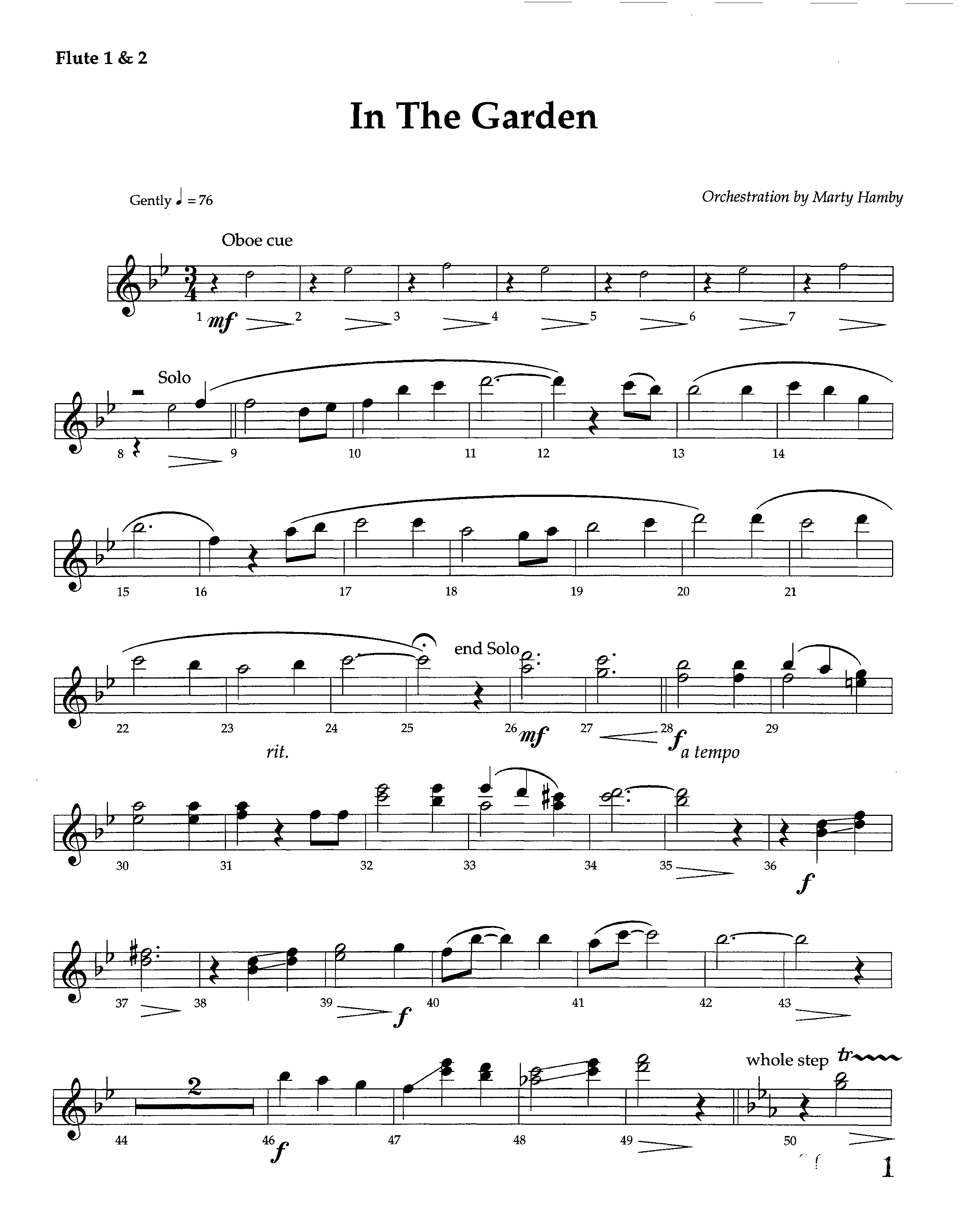 In The Garden (Instrumental) Flute 1/2 (Lifeway Worship / Arr. Marty Hamby)