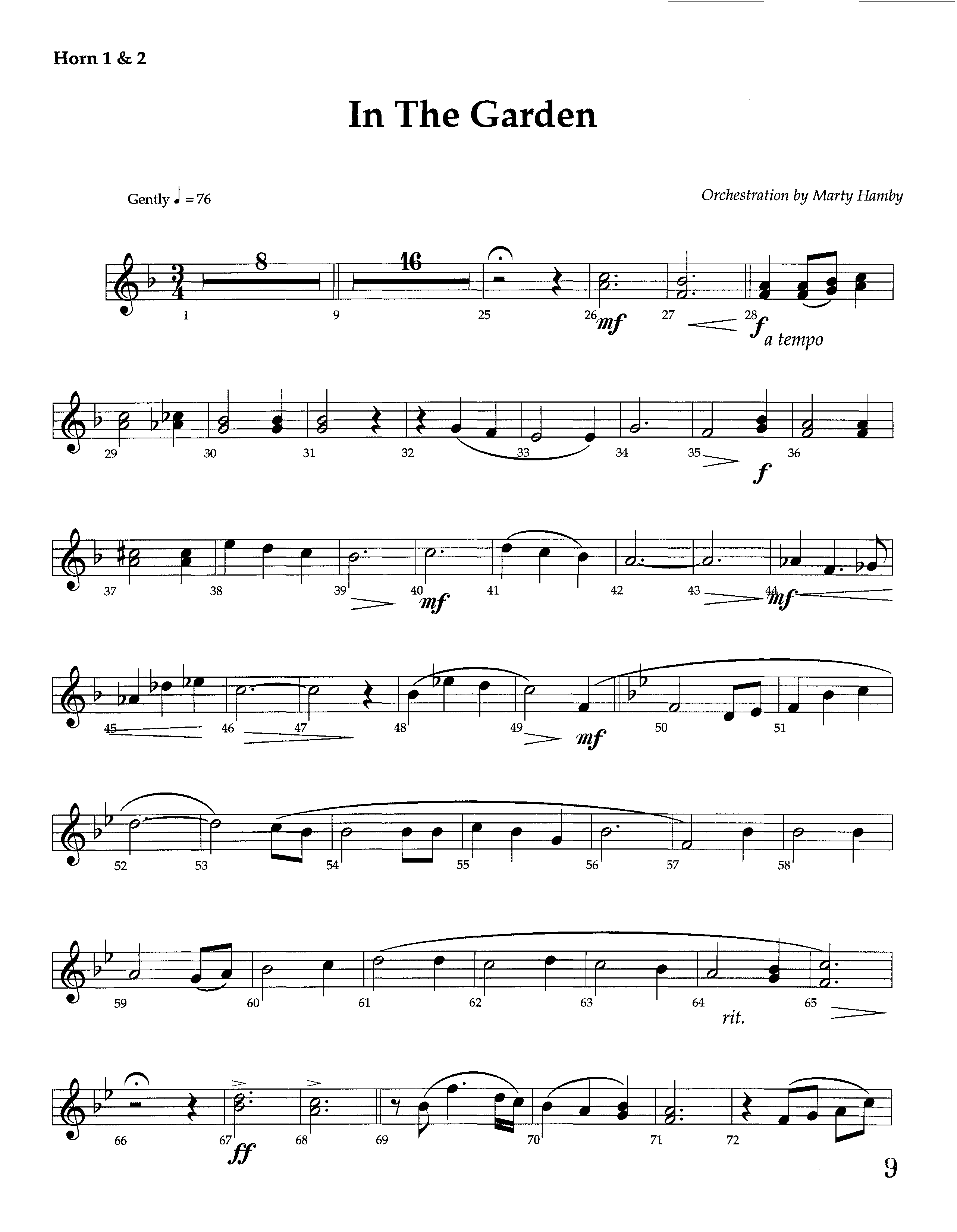 In The Garden (Instrumental) French Horn 1/2 (Lifeway Worship / Arr. Marty Hamby)