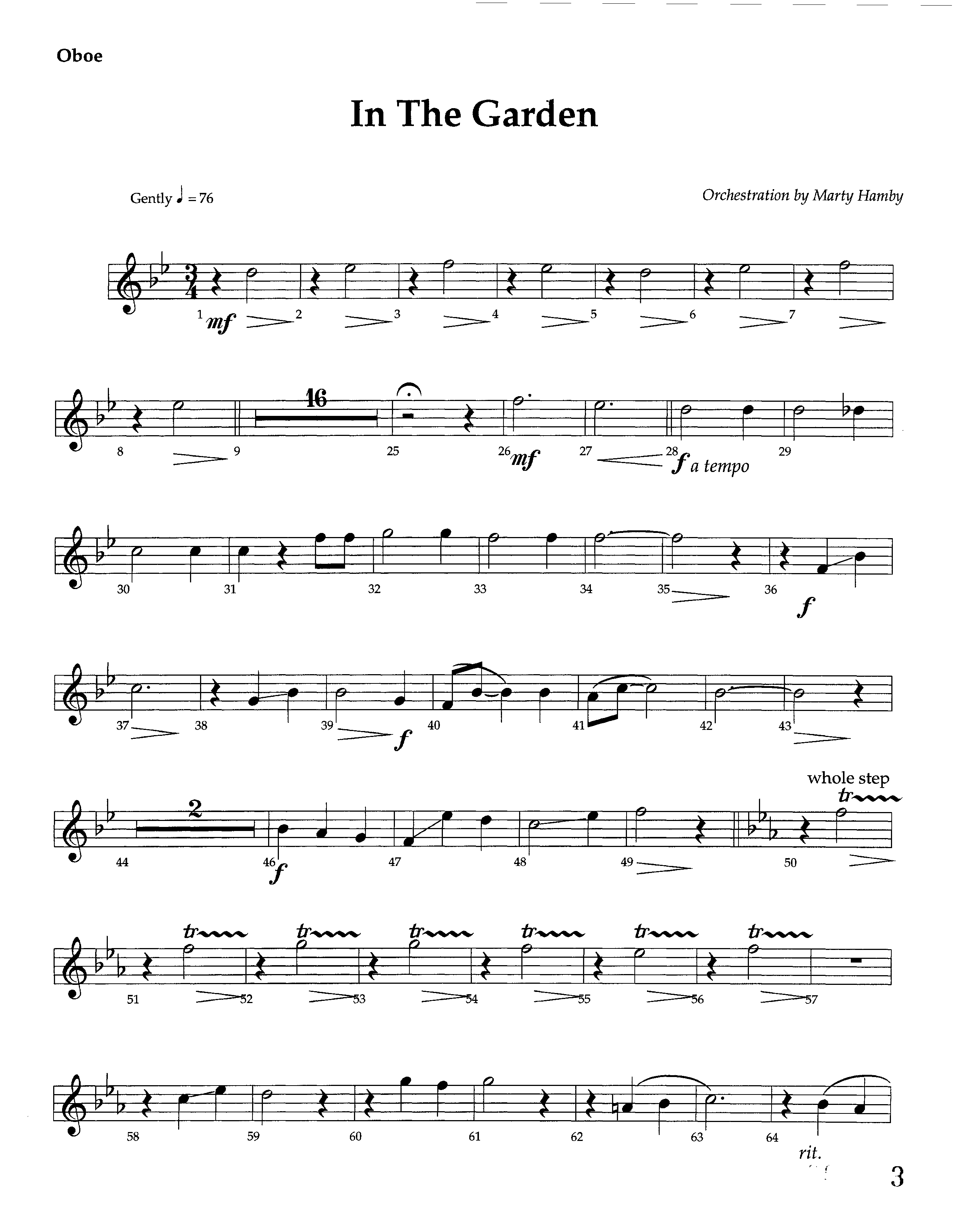 In The Garden (Instrumental) Oboe (Lifeway Worship / Arr. Marty Hamby)