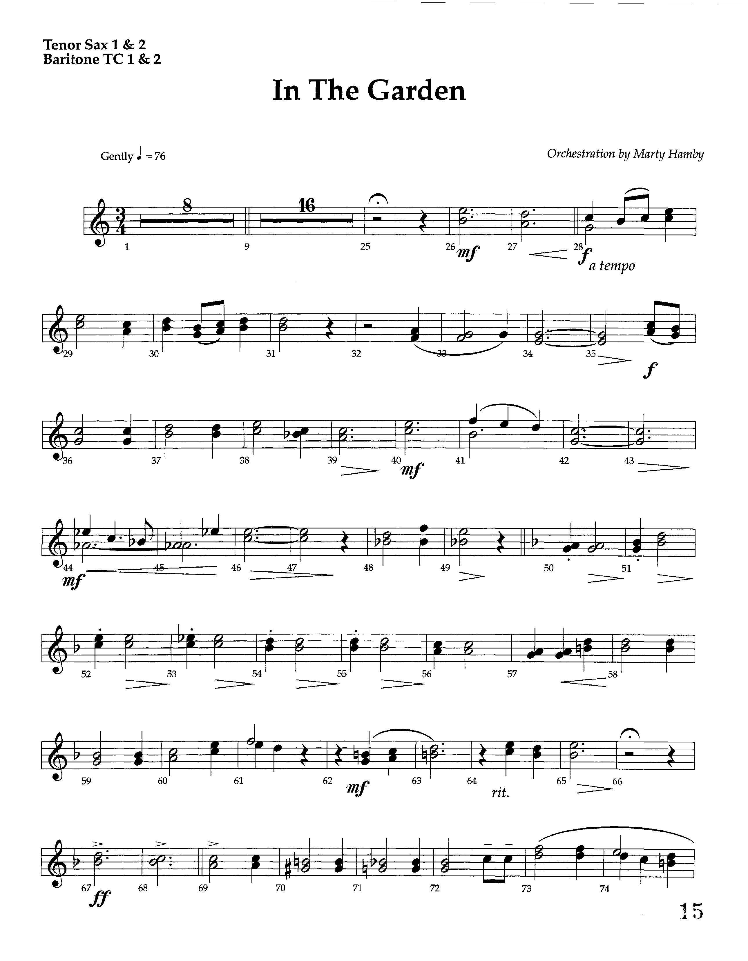 In The Garden (Instrumental) Tenor Sax/Baritone T.C. (Lifeway Worship / Arr. Marty Hamby)