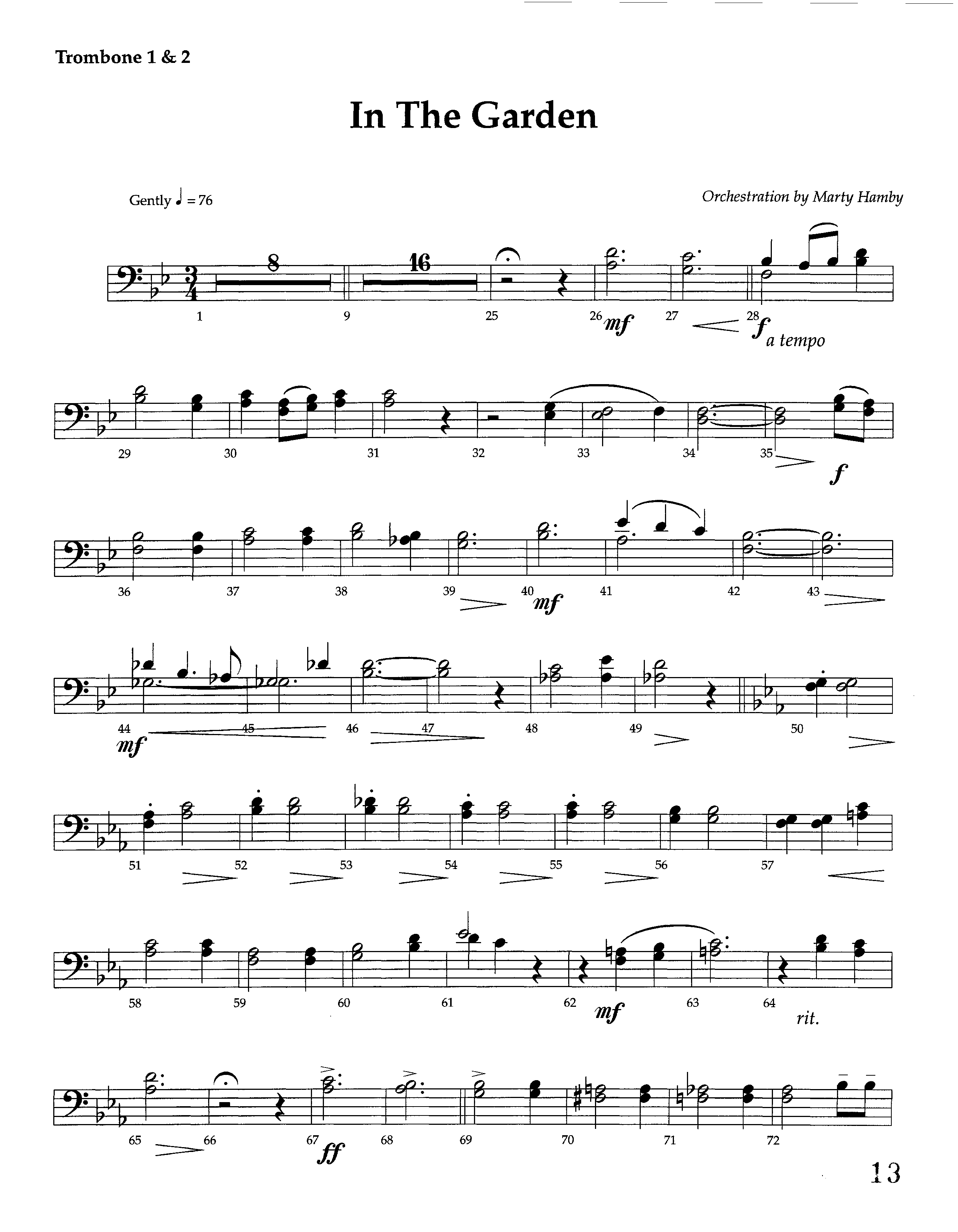 In The Garden (Instrumental) Trombone 1/2 (Lifeway Worship / Arr. Marty Hamby)