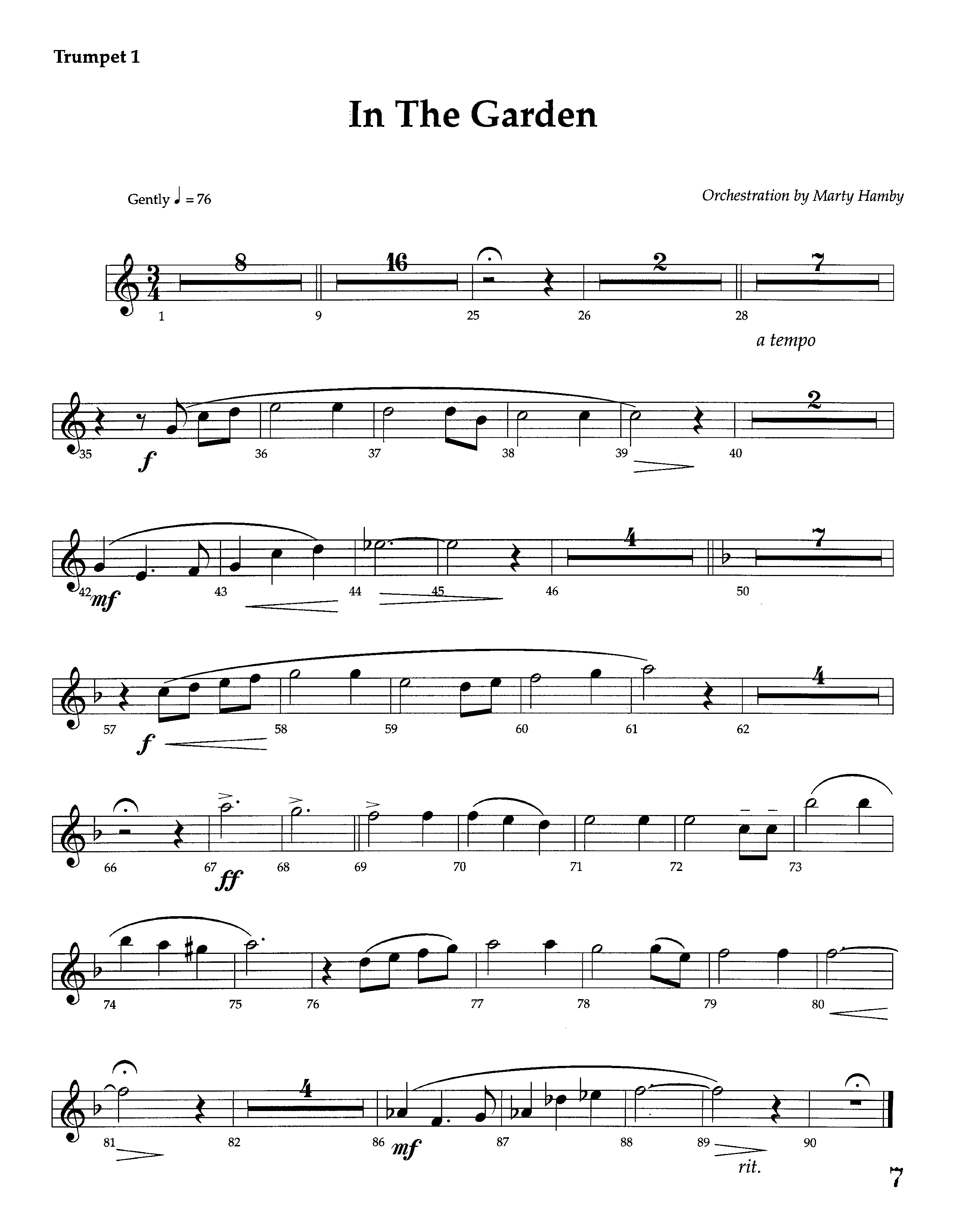 In The Garden (Instrumental) Trumpet 1 (Lifeway Worship / Arr. Marty Hamby)