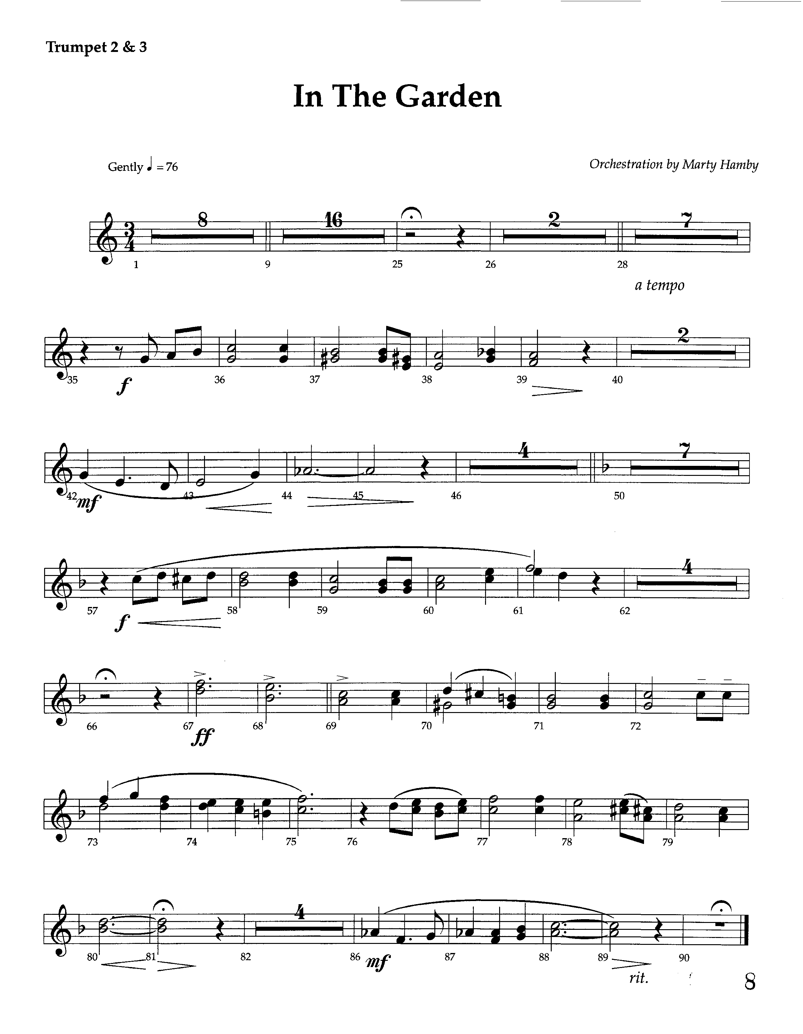 In The Garden (Instrumental) Trumpet 2/3 (Lifeway Worship / Arr. Marty Hamby)