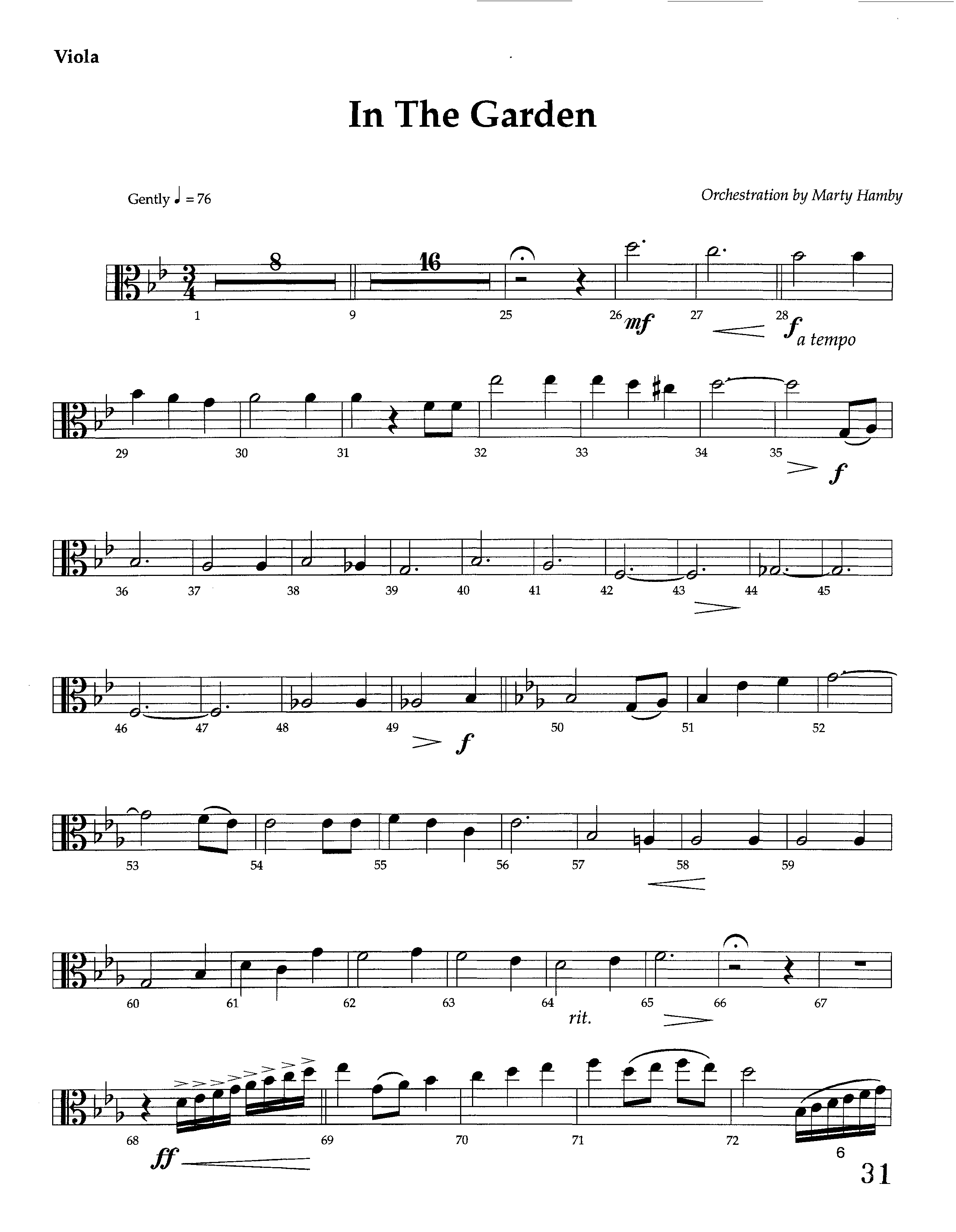 In The Garden (Instrumental) Viola (Lifeway Worship / Arr. Marty Hamby)