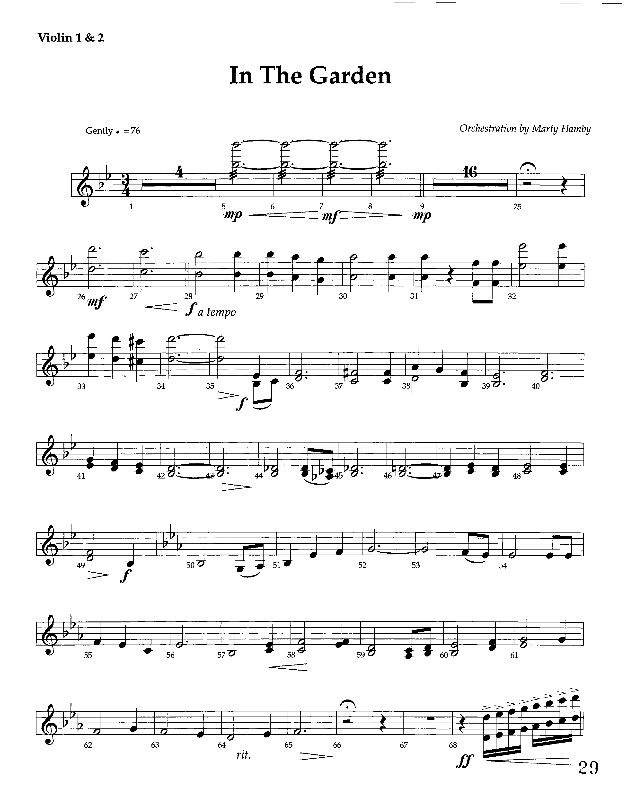 In The Garden (Instrumental) Violin 1/2 (Lifeway Worship / Arr. Marty Hamby)