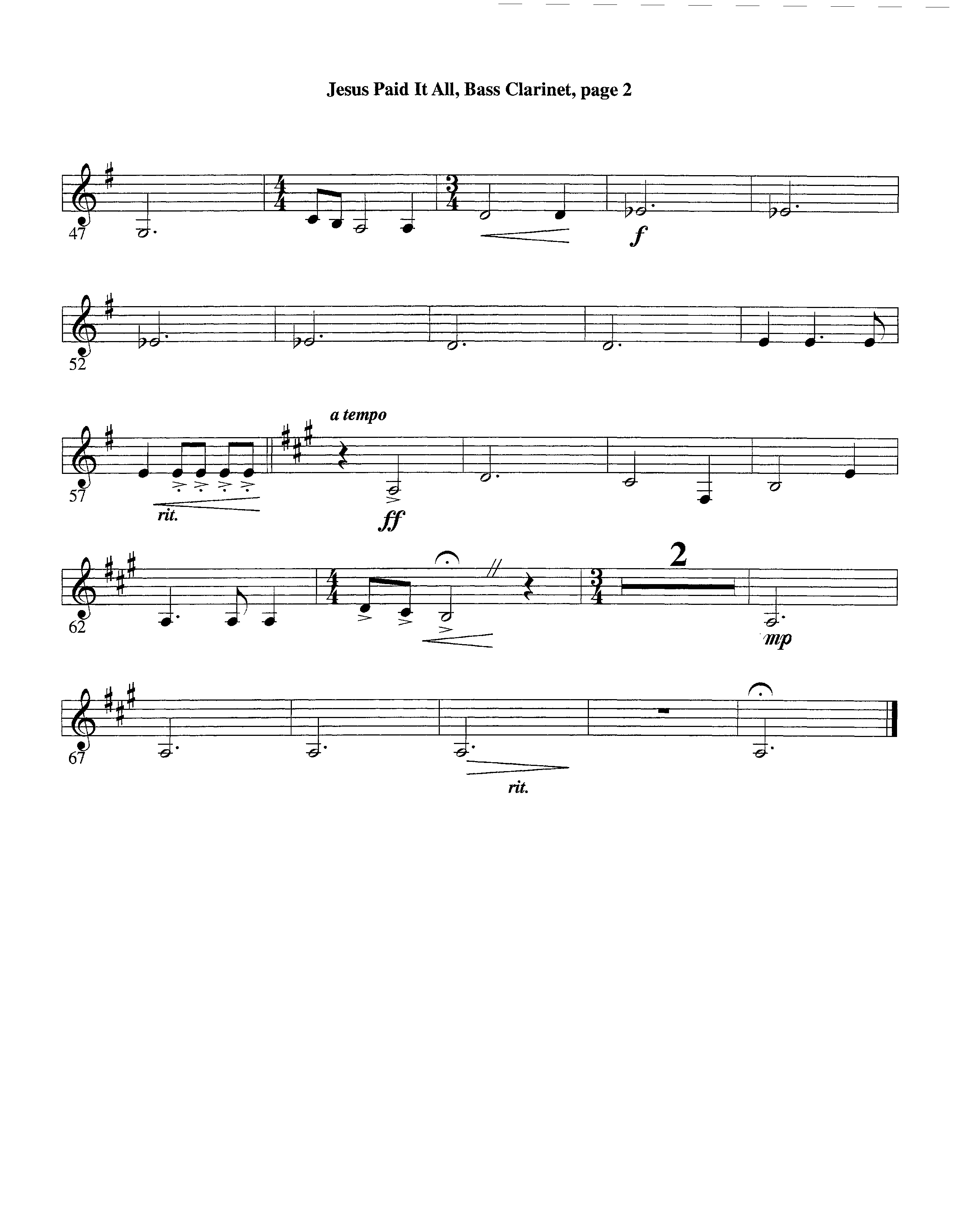 Jesus Paid It All (Instrumental) Bass Clarinet (Lifeway Worship / Arr. Tom Payne)