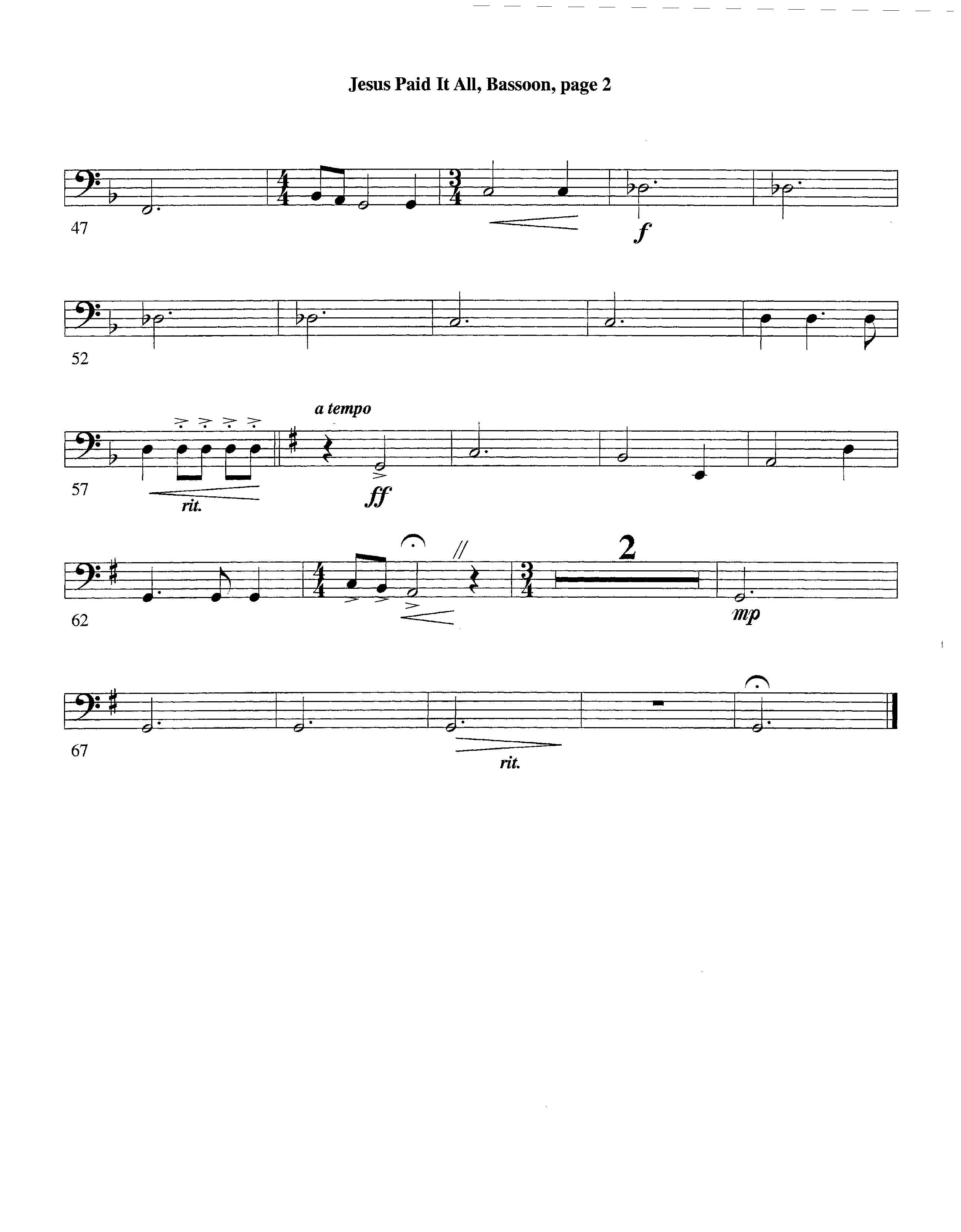 Jesus Paid It All (Instrumental) Bassoon (Lifeway Worship / Arr. Tom Payne)