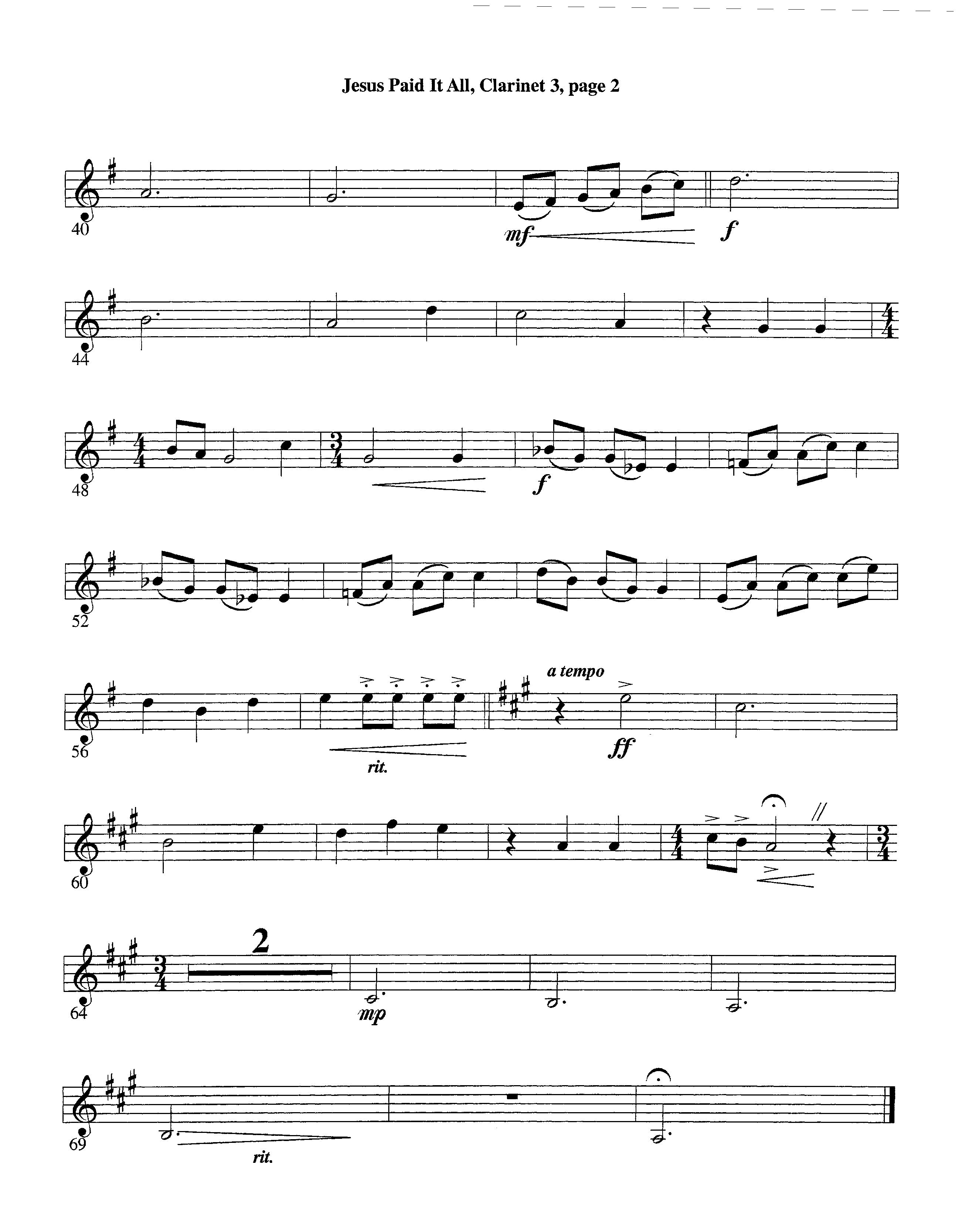 Jesus Paid It All (Instrumental) Clarinet 3 (Lifeway Worship / Arr. Tom Payne)