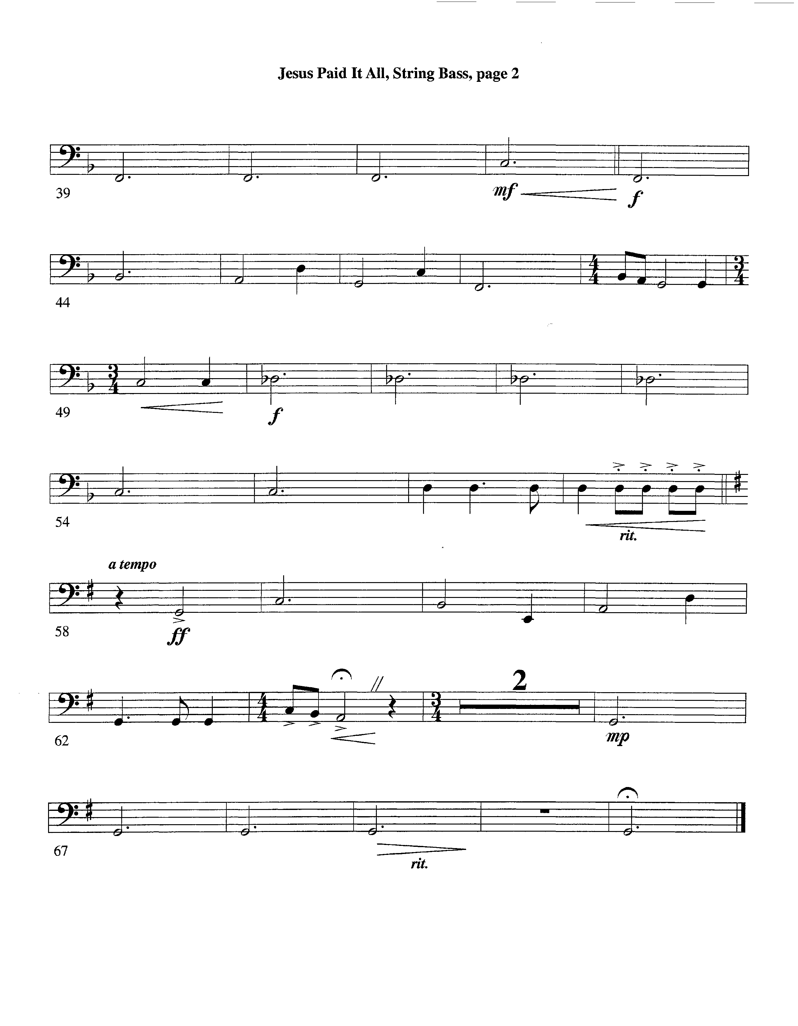 Jesus Paid It All (Instrumental) Double Bass (Lifeway Worship / Arr. Tom Payne)