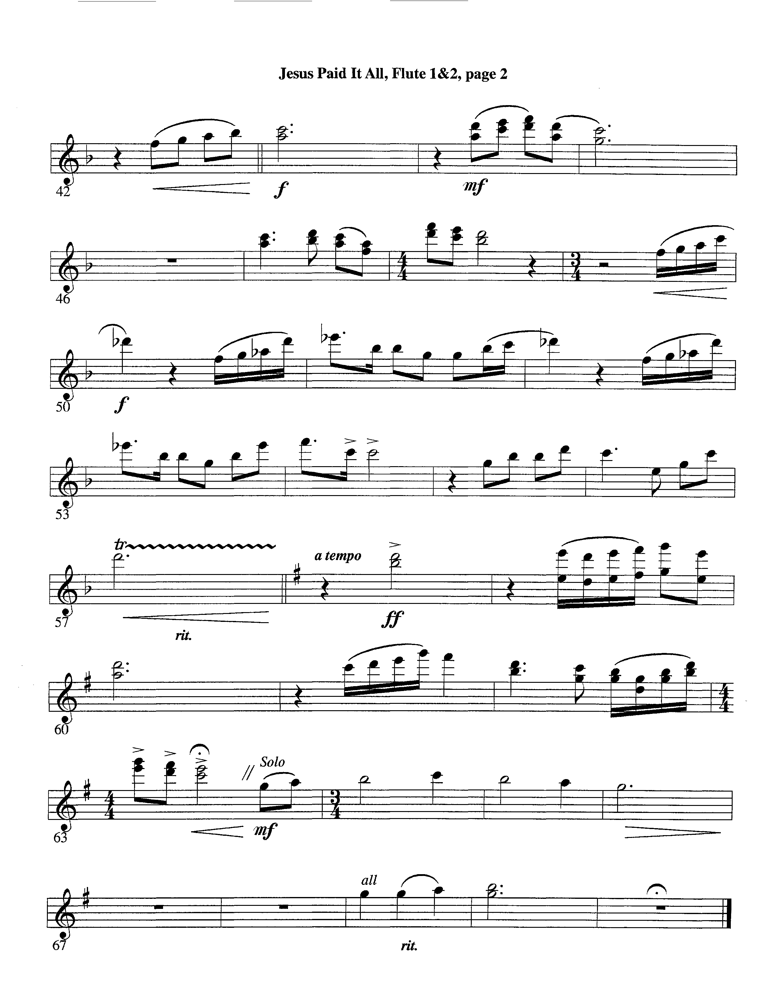 Jesus Paid It All (Instrumental) Flute 1/2 (Lifeway Worship / Arr. Tom Payne)