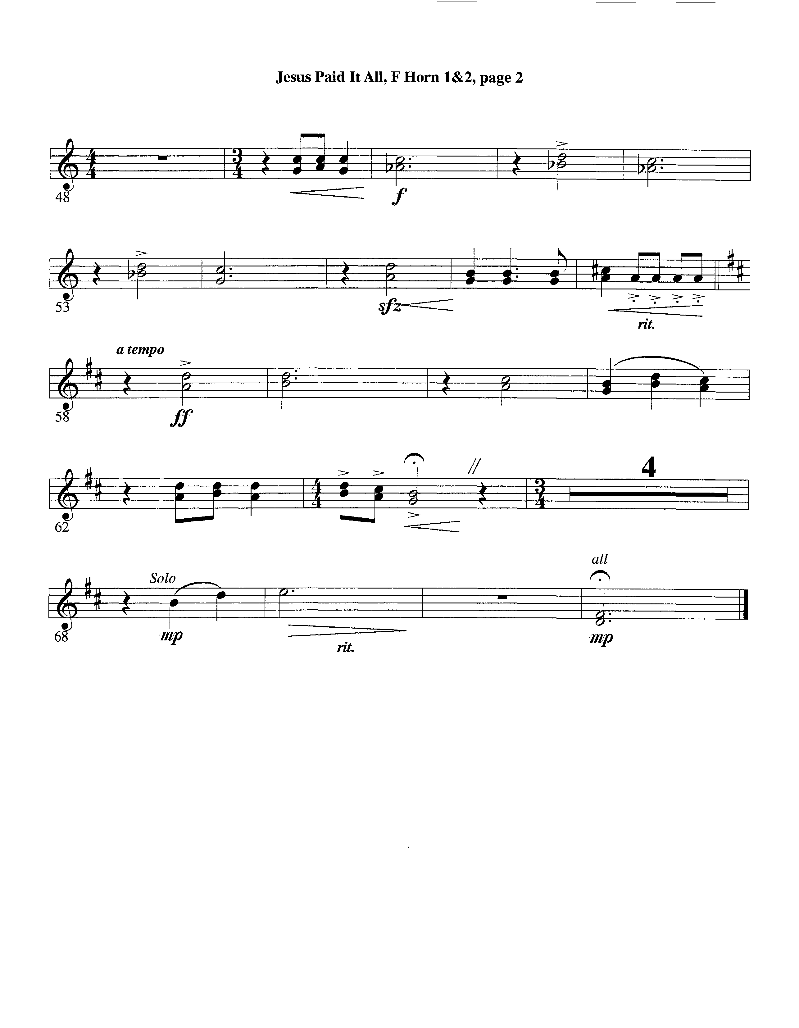 Jesus Paid It All (Instrumental) French Horn 1/2 (Lifeway Worship / Arr. Tom Payne)