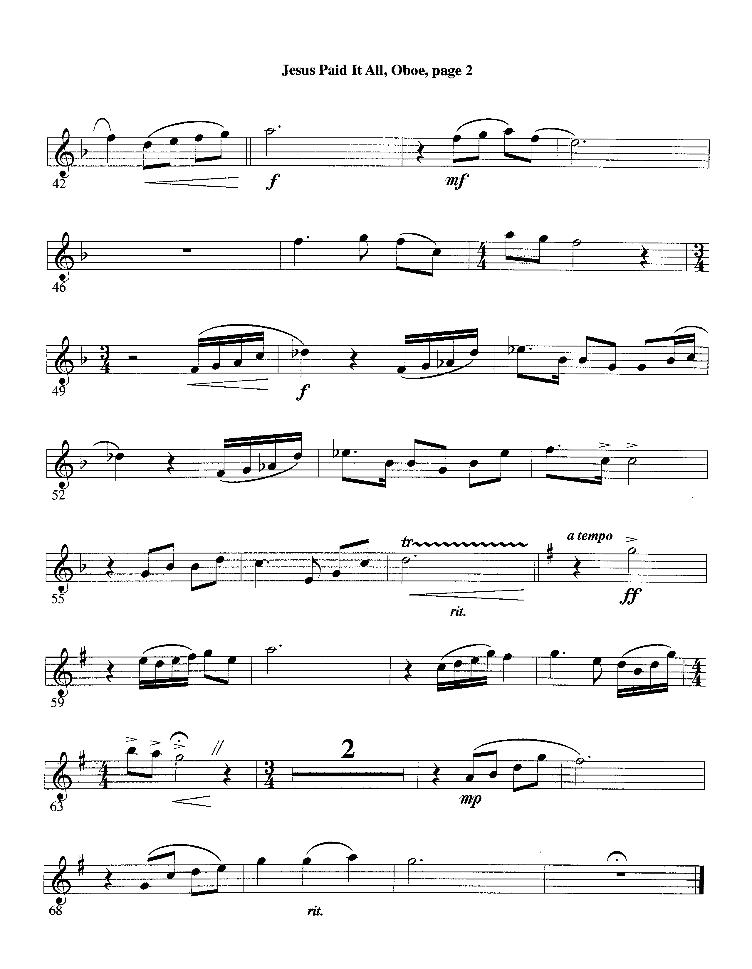 Jesus Paid It All (Instrumental) Oboe (Lifeway Worship / Arr. Tom Payne)