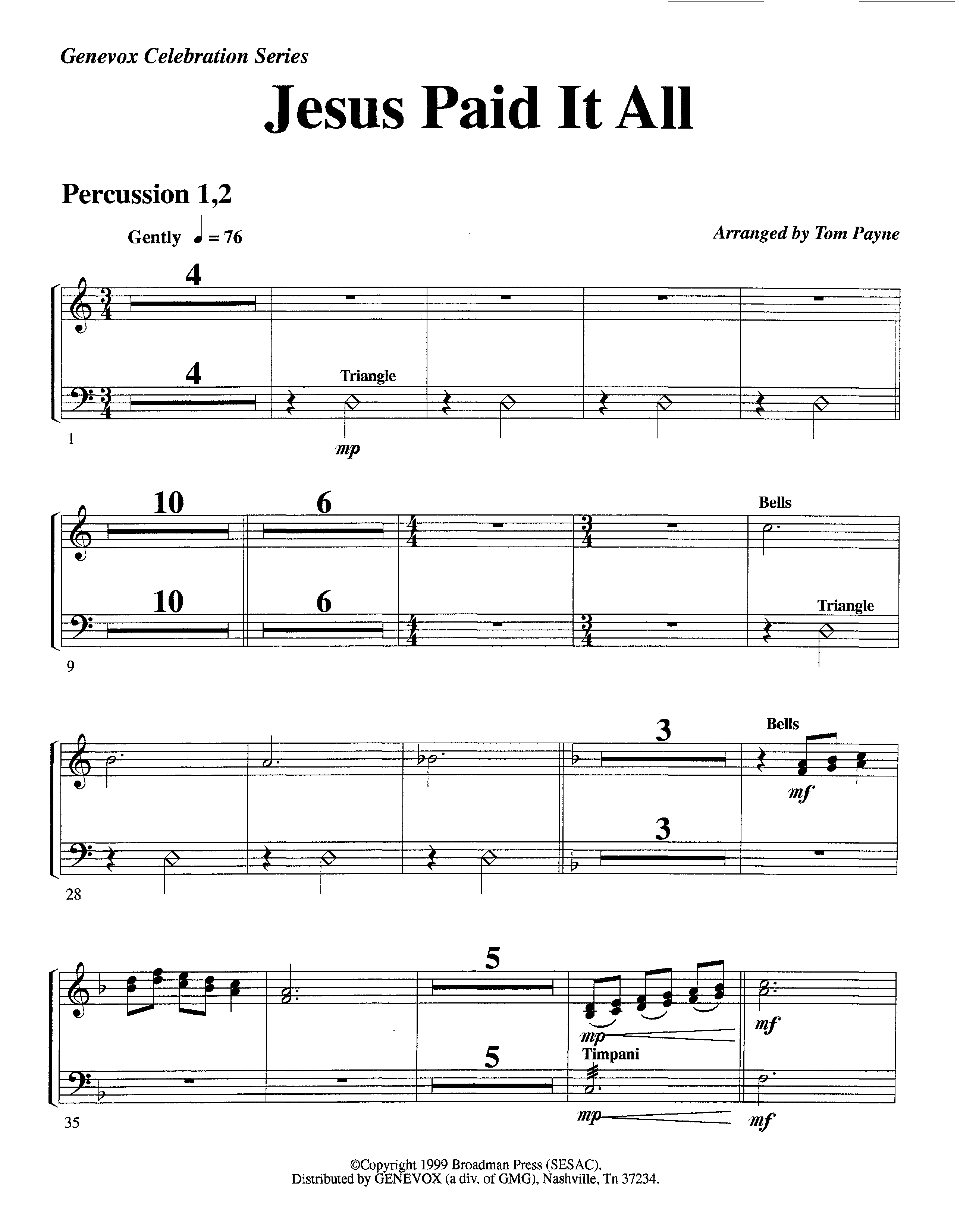 Jesus Paid It All (Instrumental) Percussion 1/2 (Lifeway Worship / Arr. Tom Payne)
