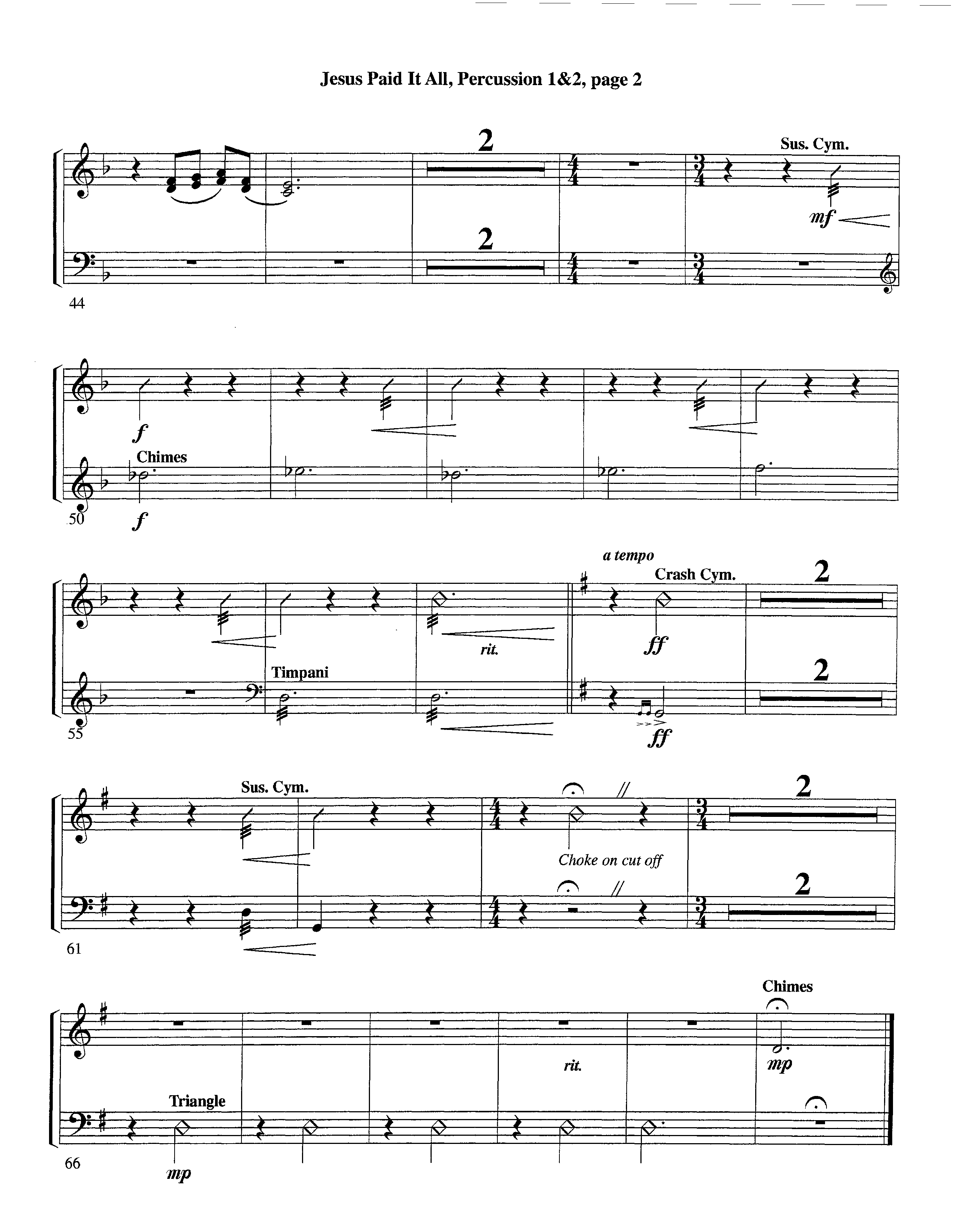 Jesus Paid It All (Instrumental) Percussion 1/2 (Lifeway Worship / Arr. Tom Payne)