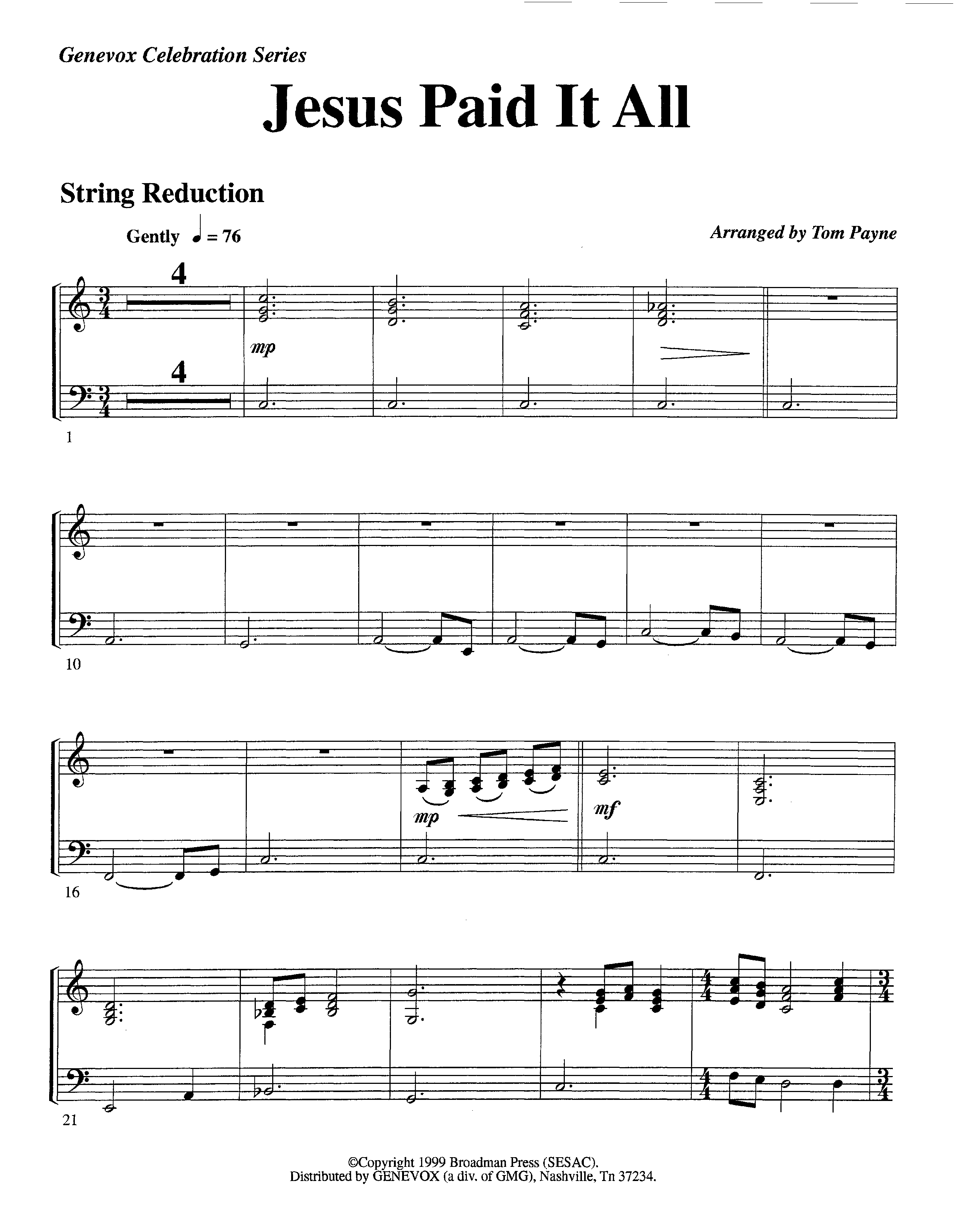 Jesus Paid It All (Instrumental) String Reduction (Lifeway Worship / Arr. Tom Payne)